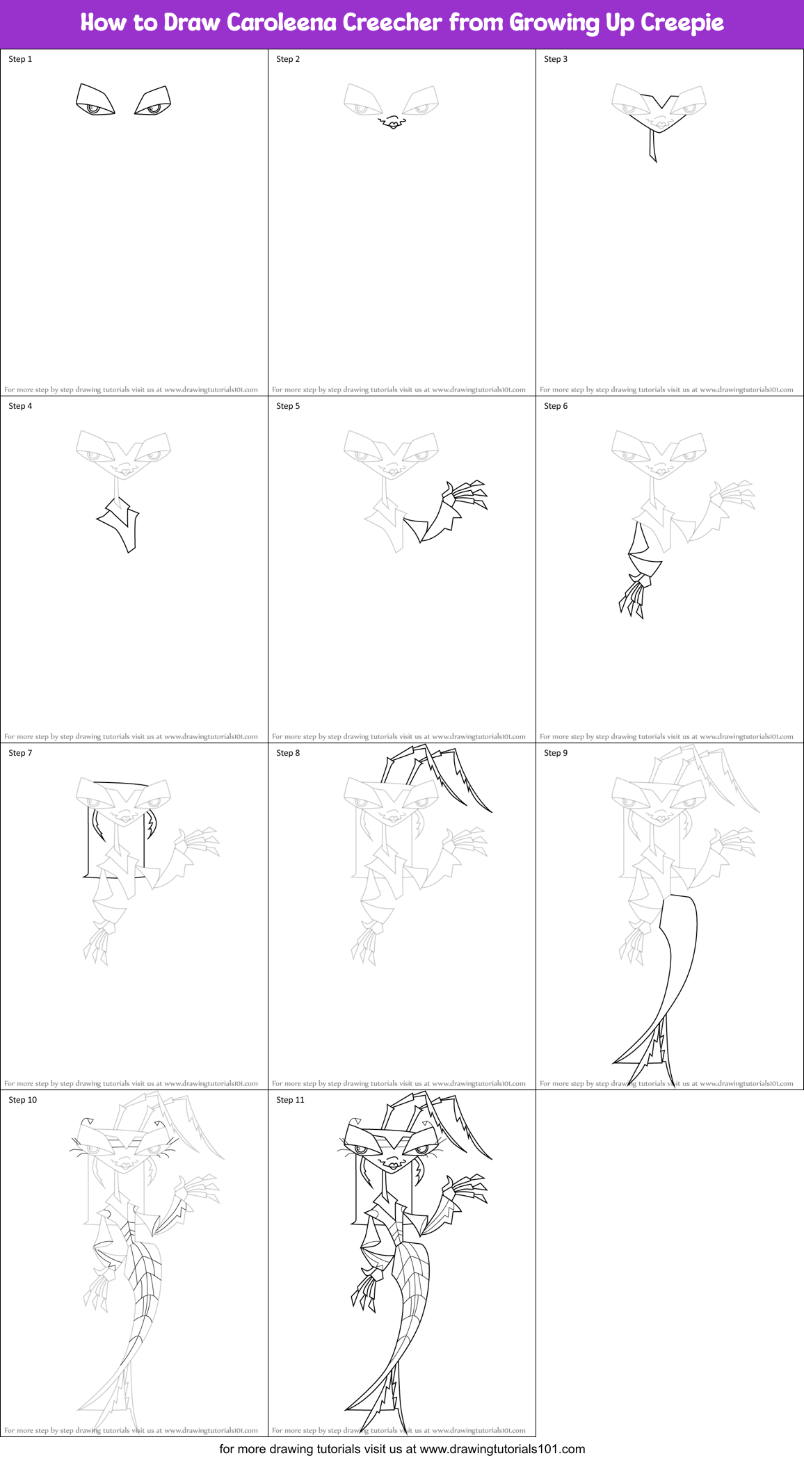 How to Draw Caroleena Creecher from Growing Up Creepie Printable Step by Step