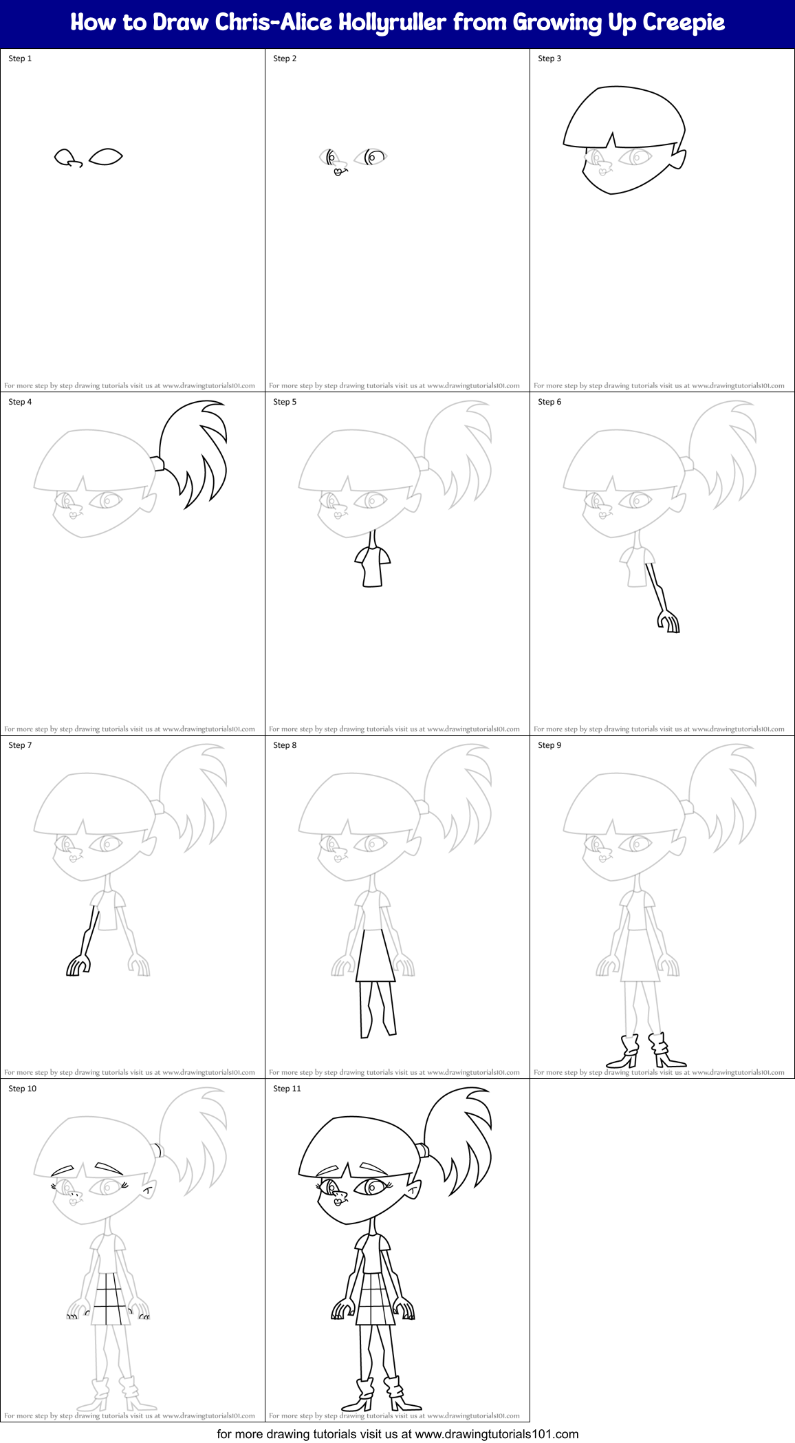 How to Draw Chris-Alice Hollyruller from Growing Up Creepie Printable Step by Step