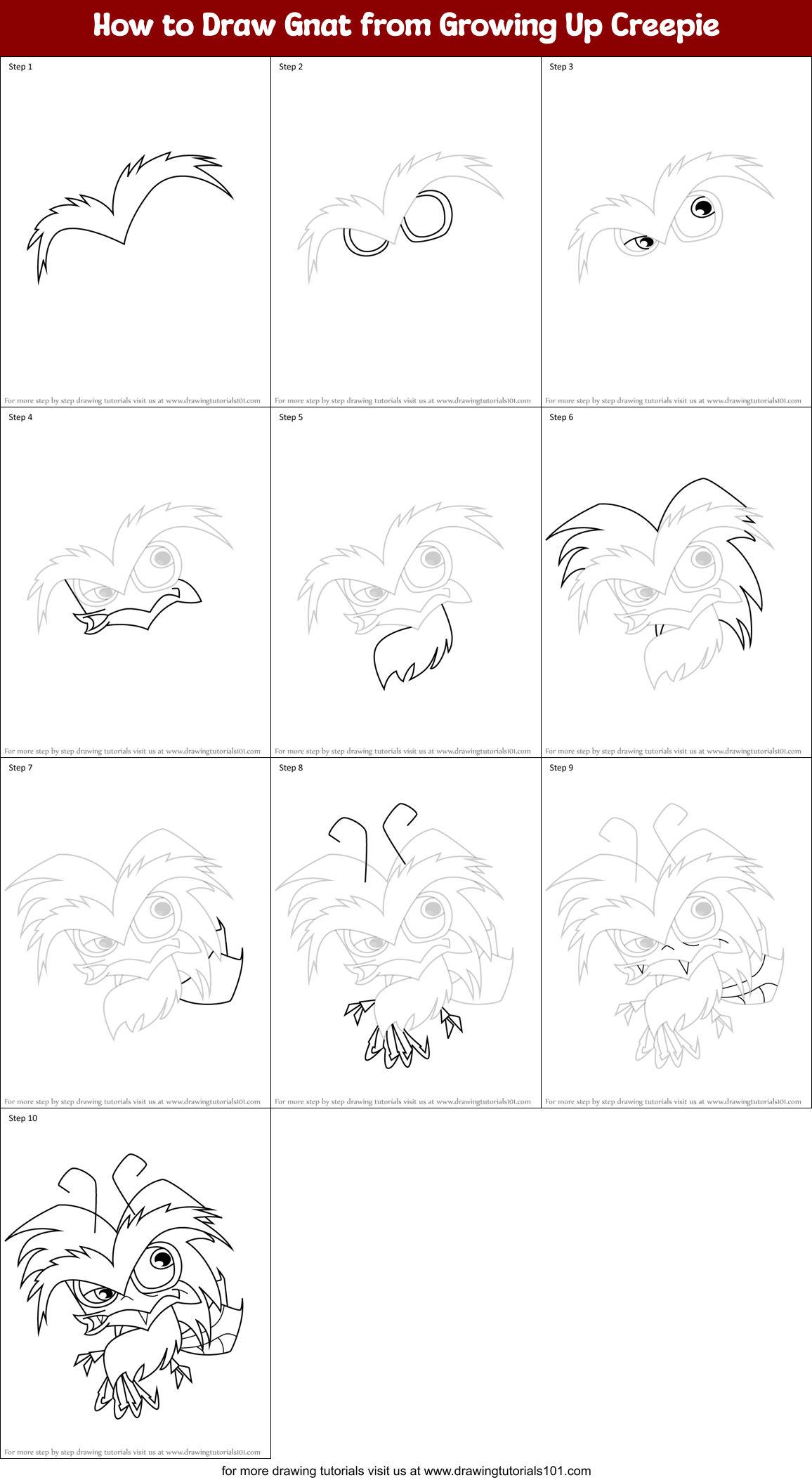 How to Draw Gnat from Growing Up Creepie Printable Step by Step