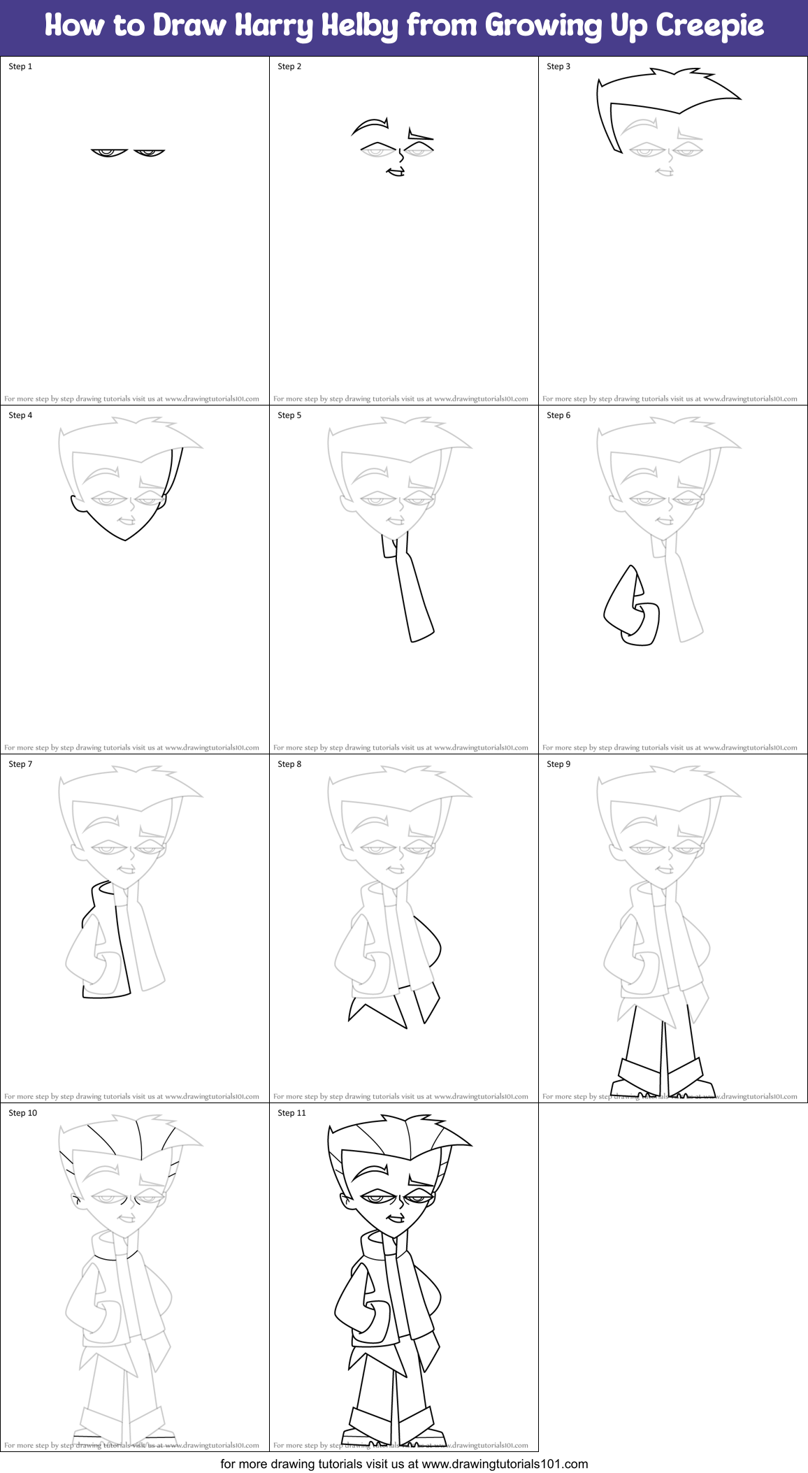How to Draw Harry Helby from Growing Up Creepie Printable Step by Step