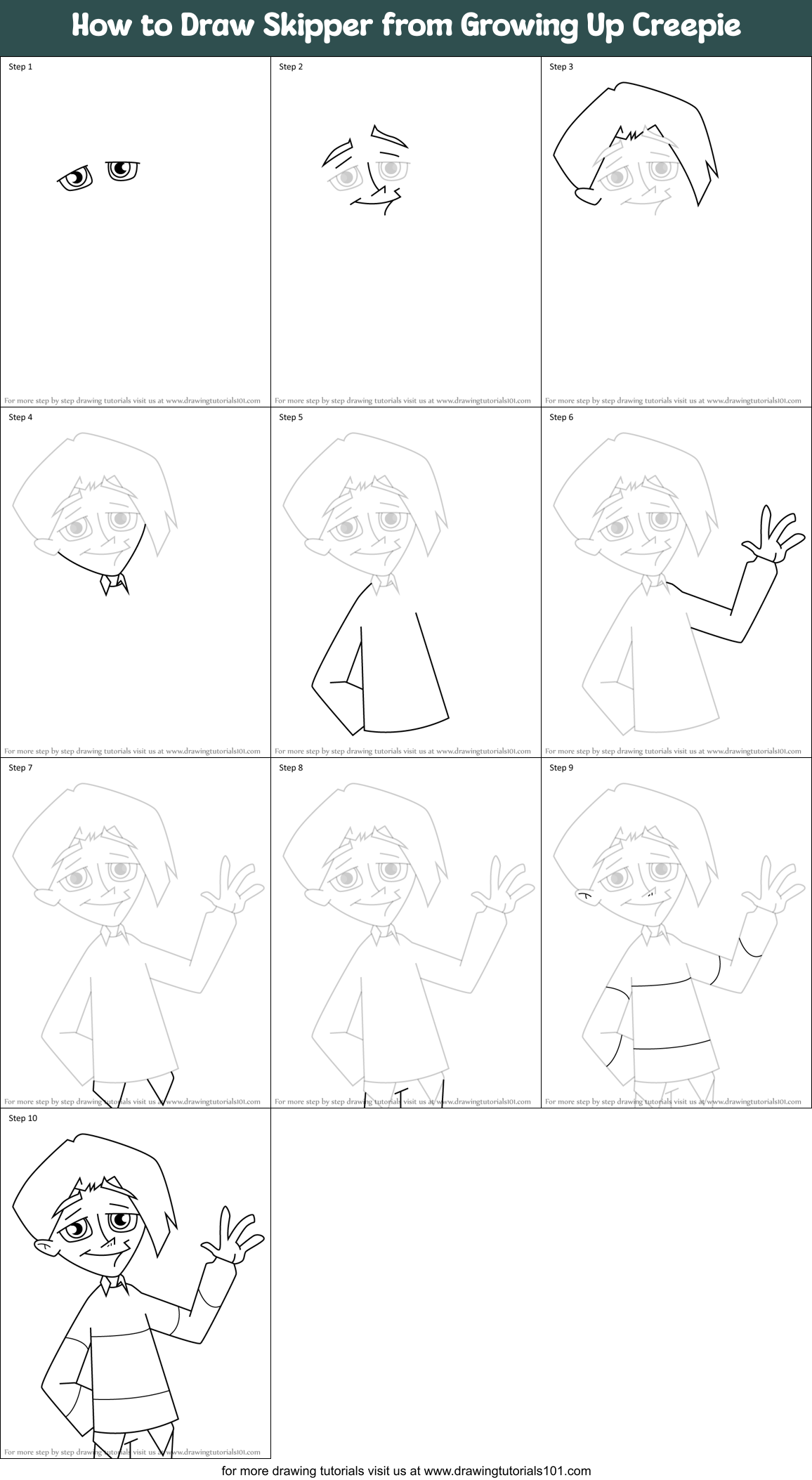 How to Draw Skipper from Growing Up Creepie Printable Step by Step