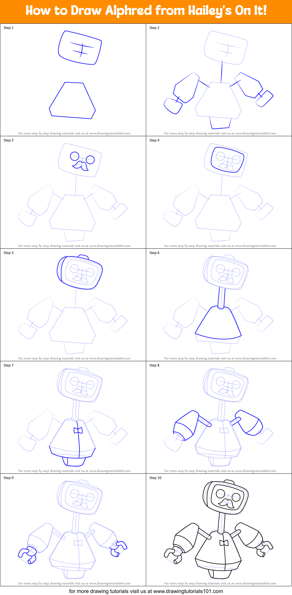 How to Draw Alphred from Hailey's On It! Printable Step by Step