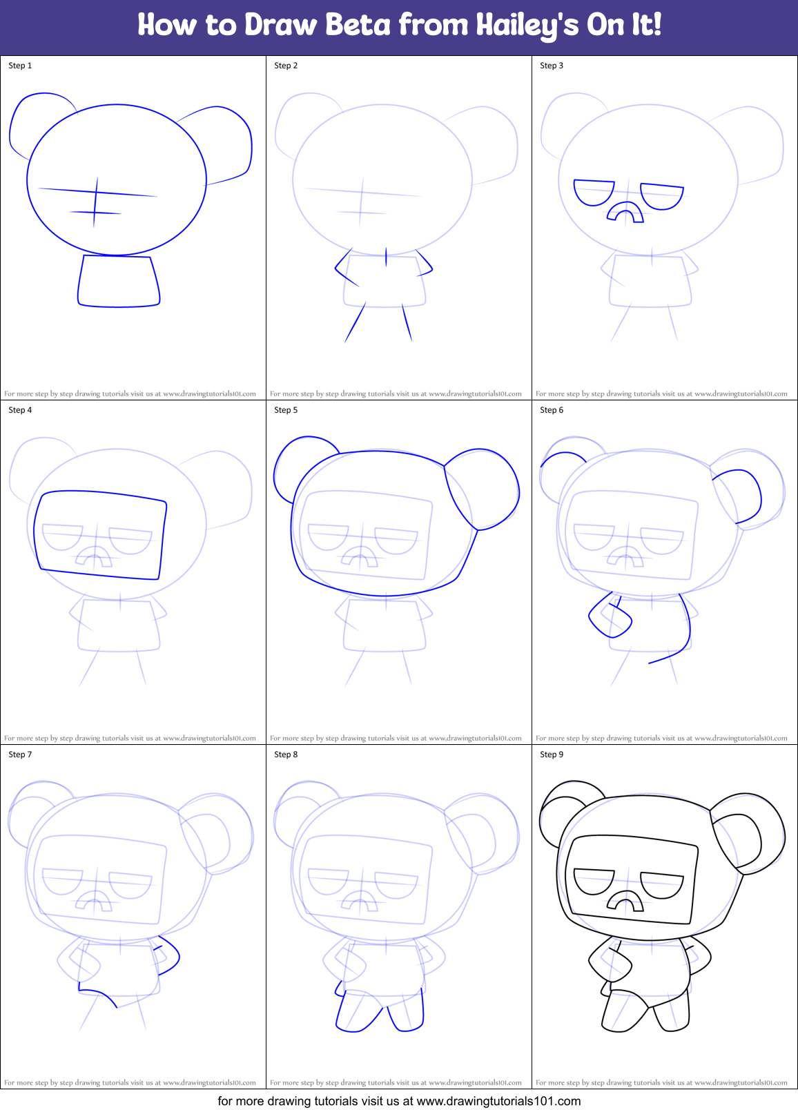 How to Draw Beta from Hailey's On It! Printable Step by Step