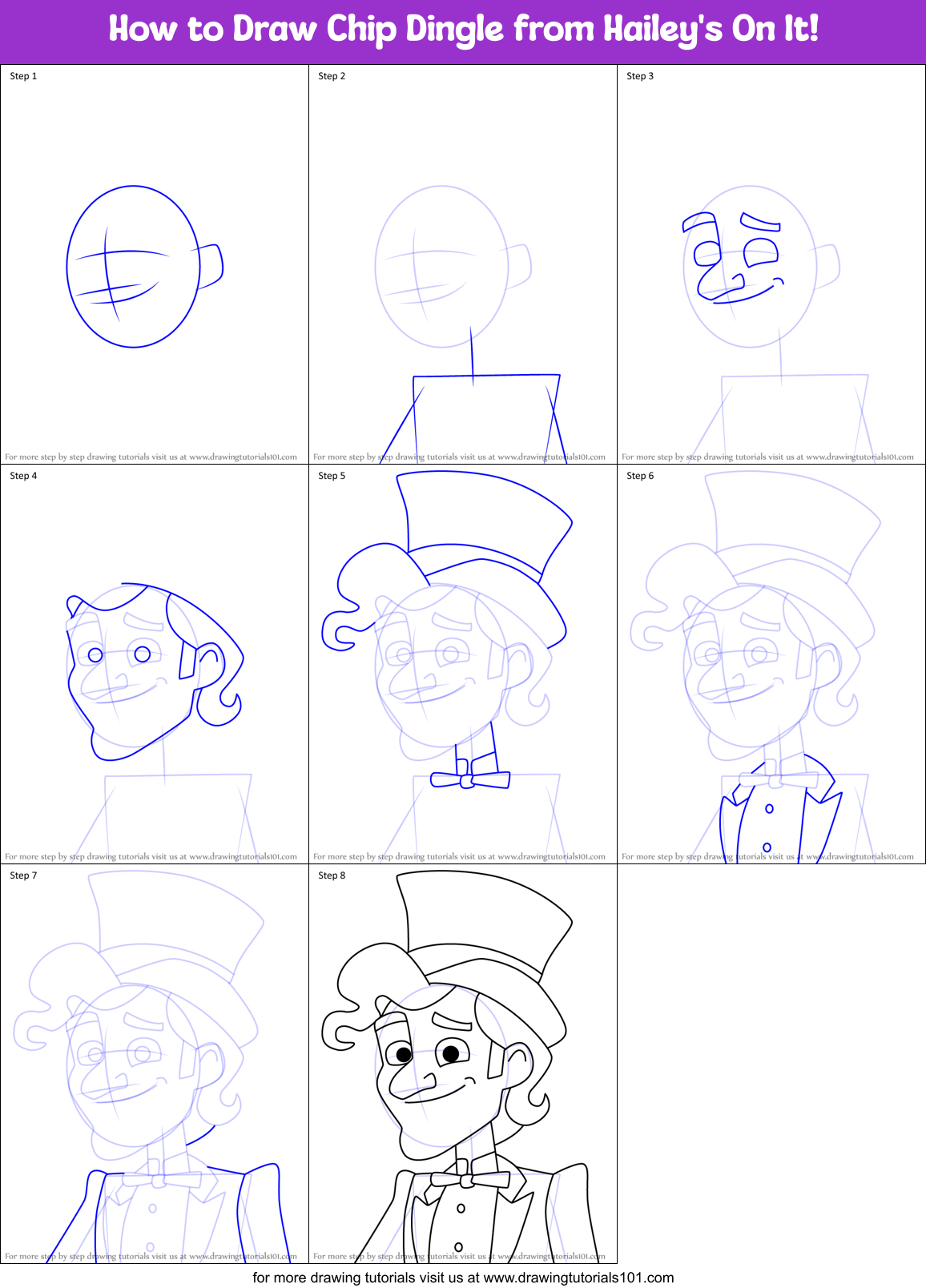 How to Draw Chip Dingle from Hailey's On It! Printable Step by Step