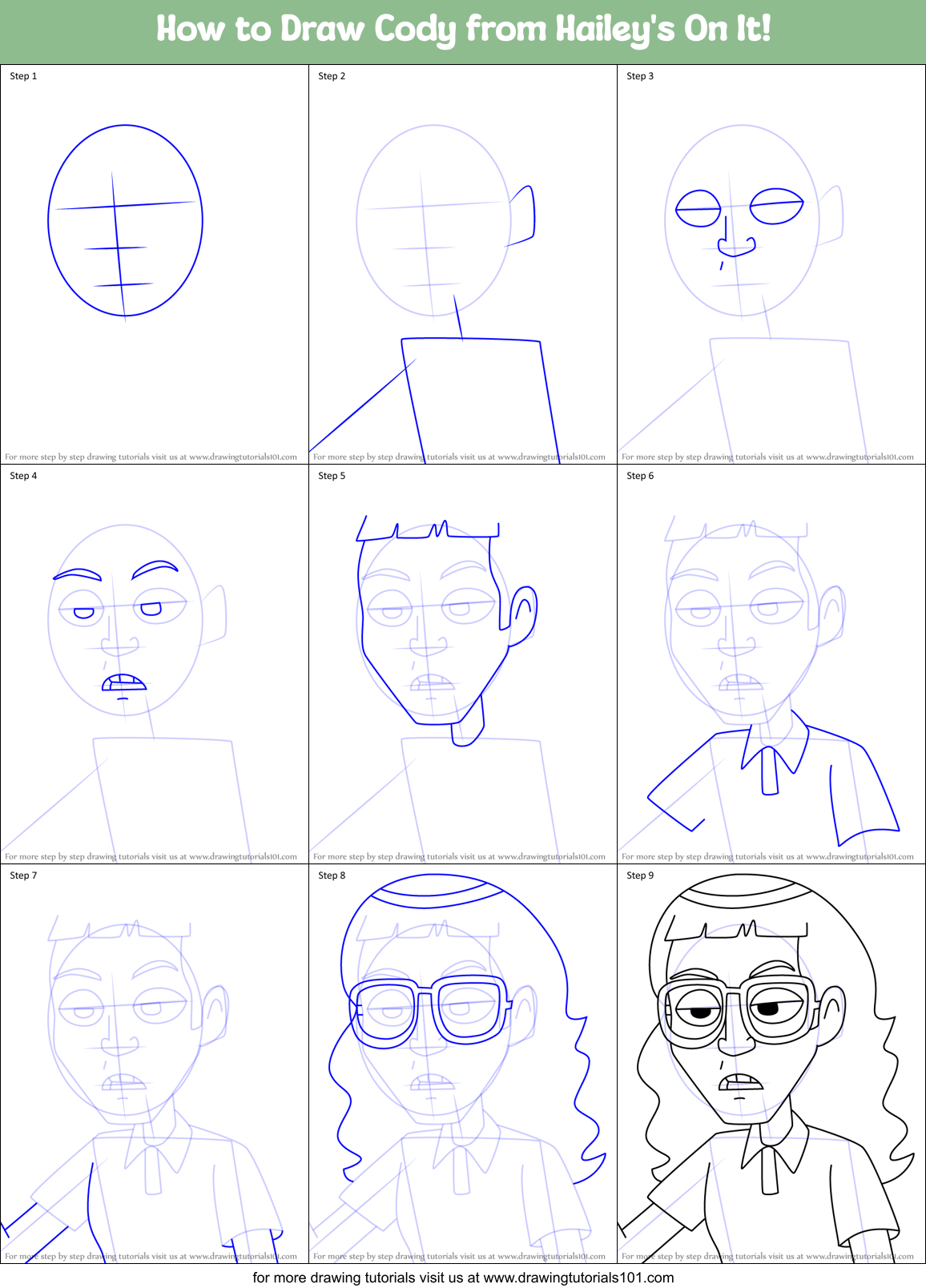 How to Draw Cody from Hailey's On It! Printable Step by Step