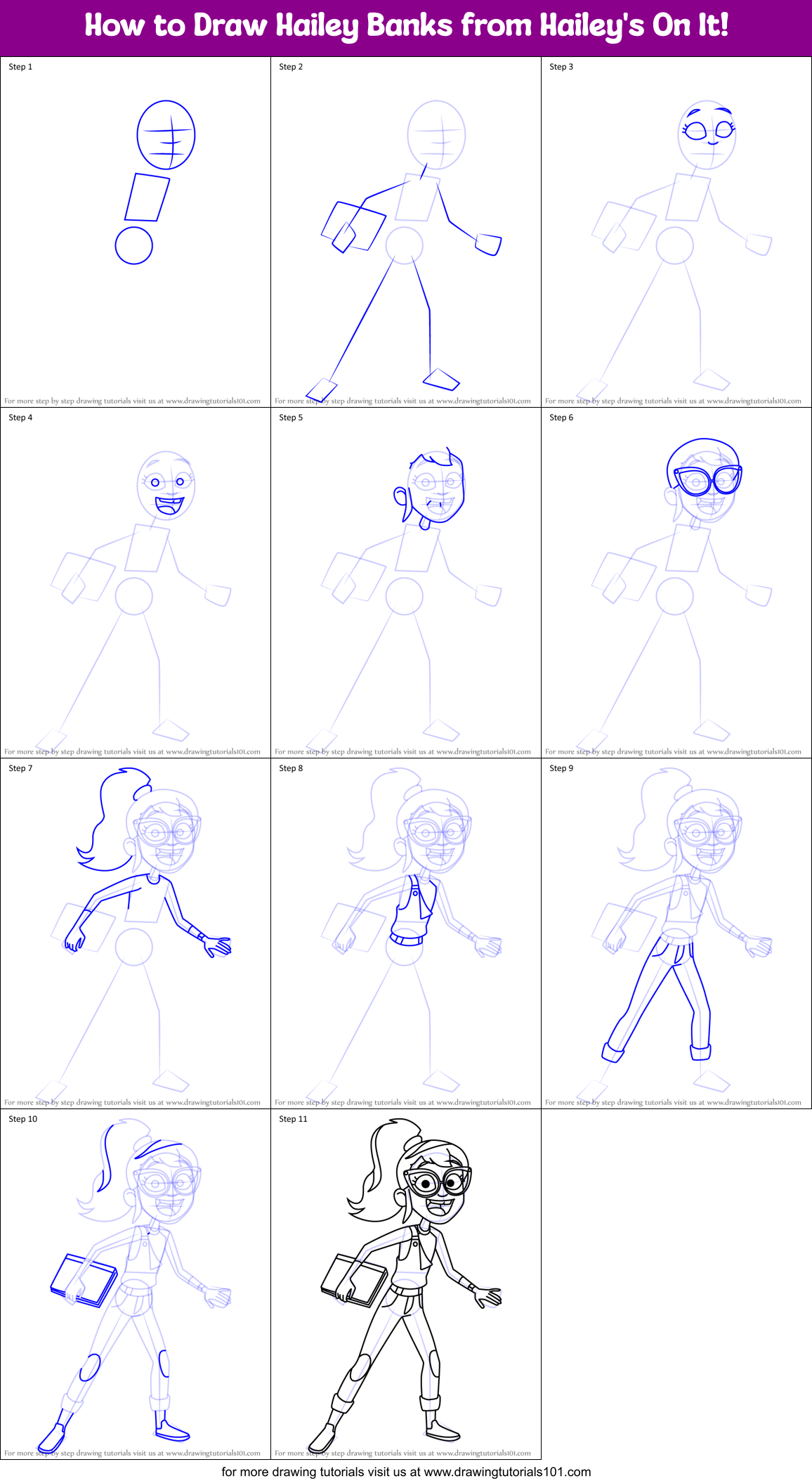 How to Draw Hailey Banks from Hailey's On It! Printable Step by Step