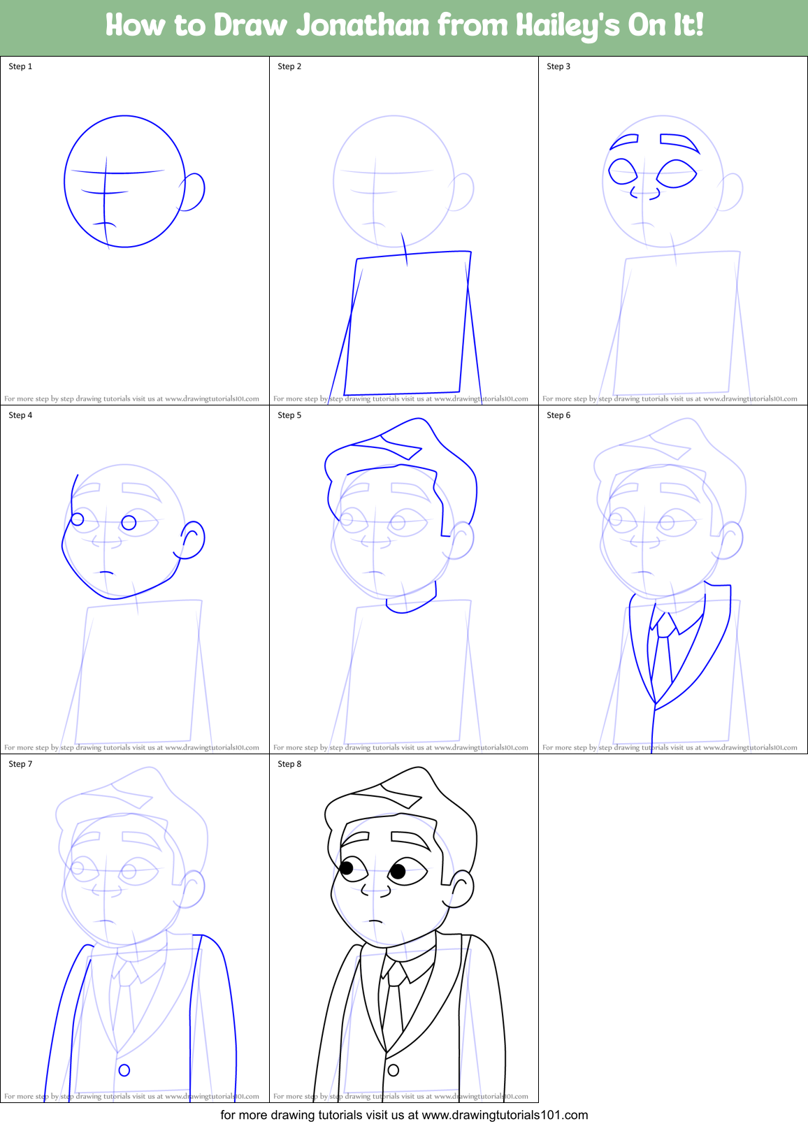 How to Draw Jonathan from Hailey's On It! Printable Step by Step