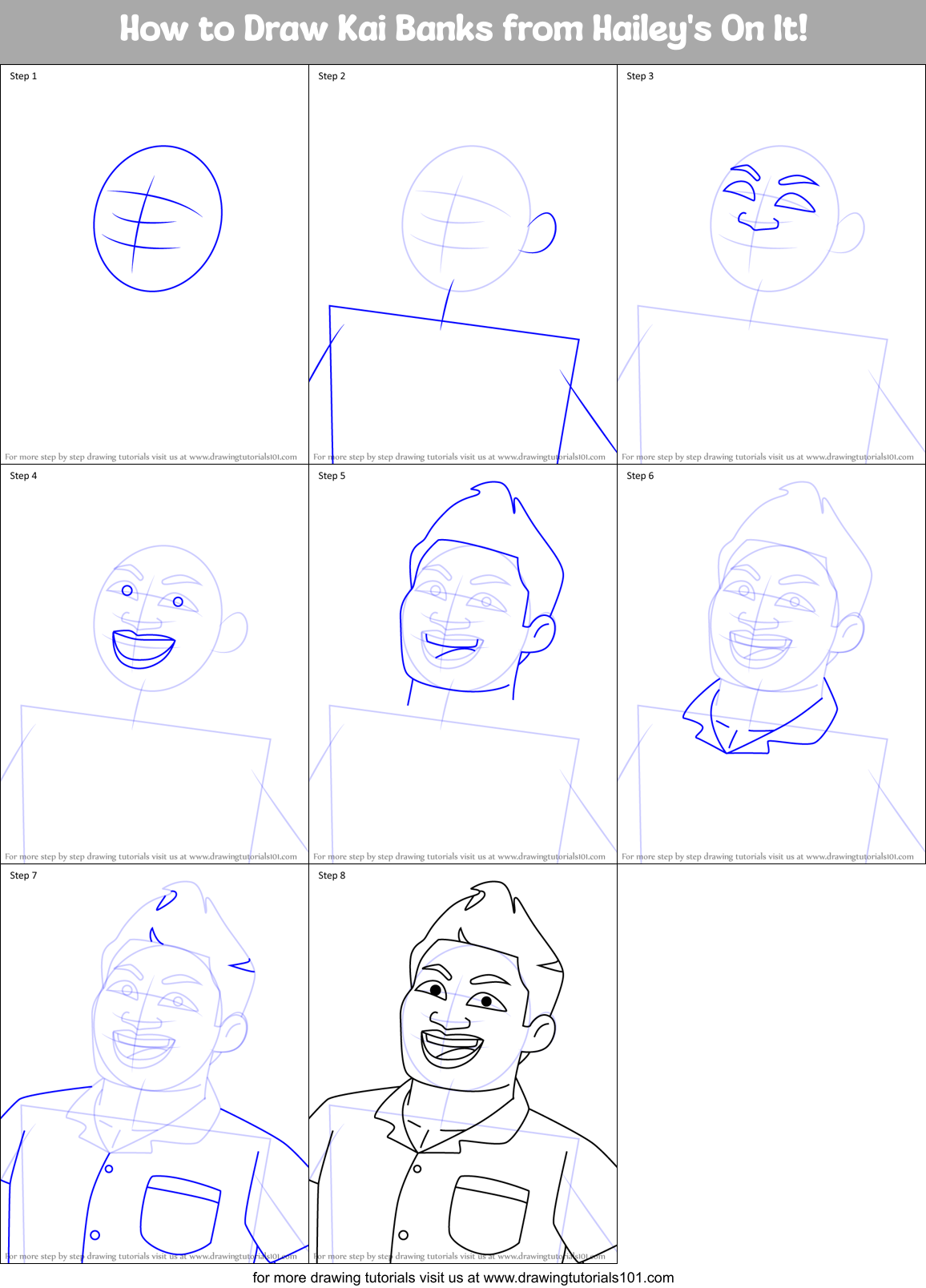 How to Draw Kai Banks from Hailey's On It! Printable Step by Step