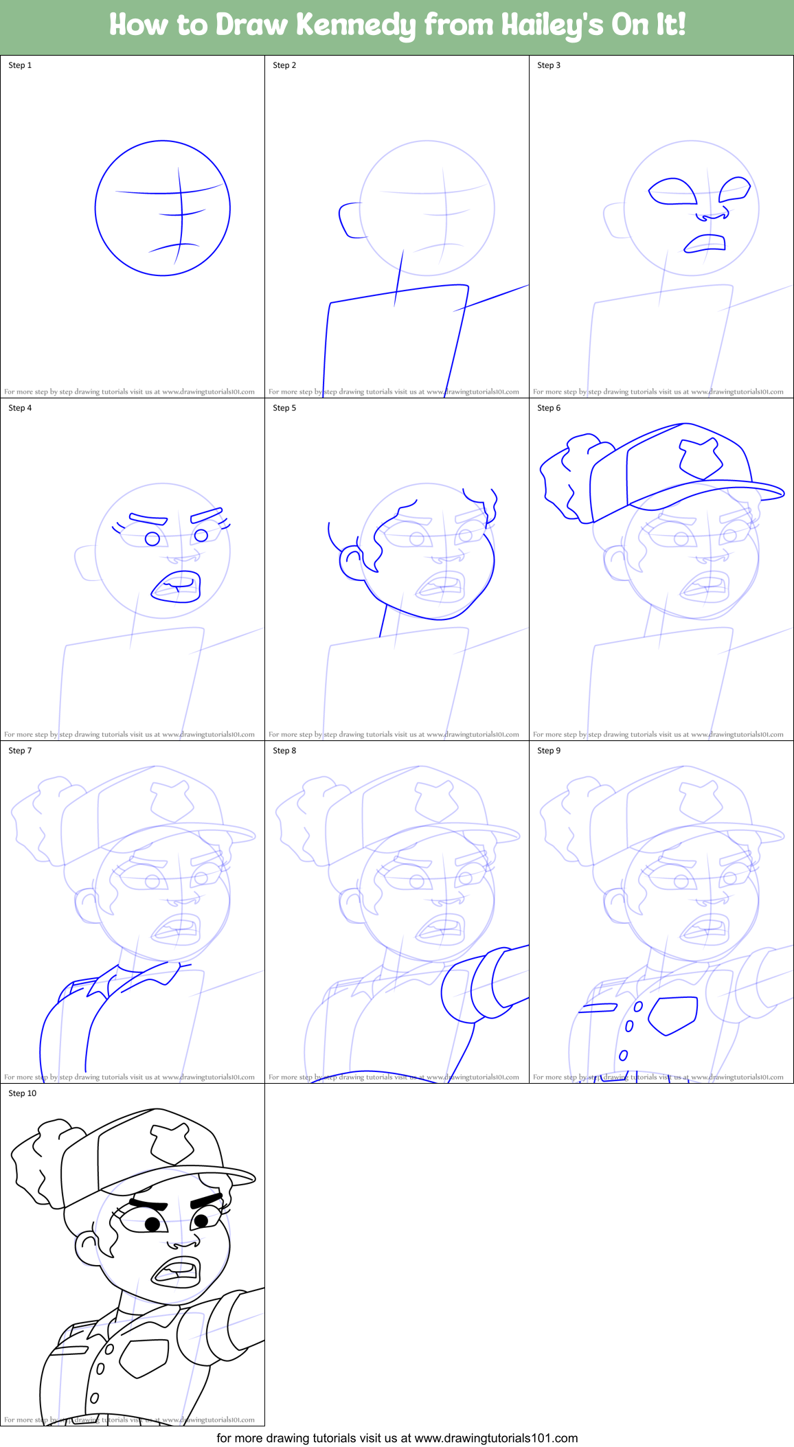 How to Draw Kennedy from Hailey's On It! Printable Step by Step