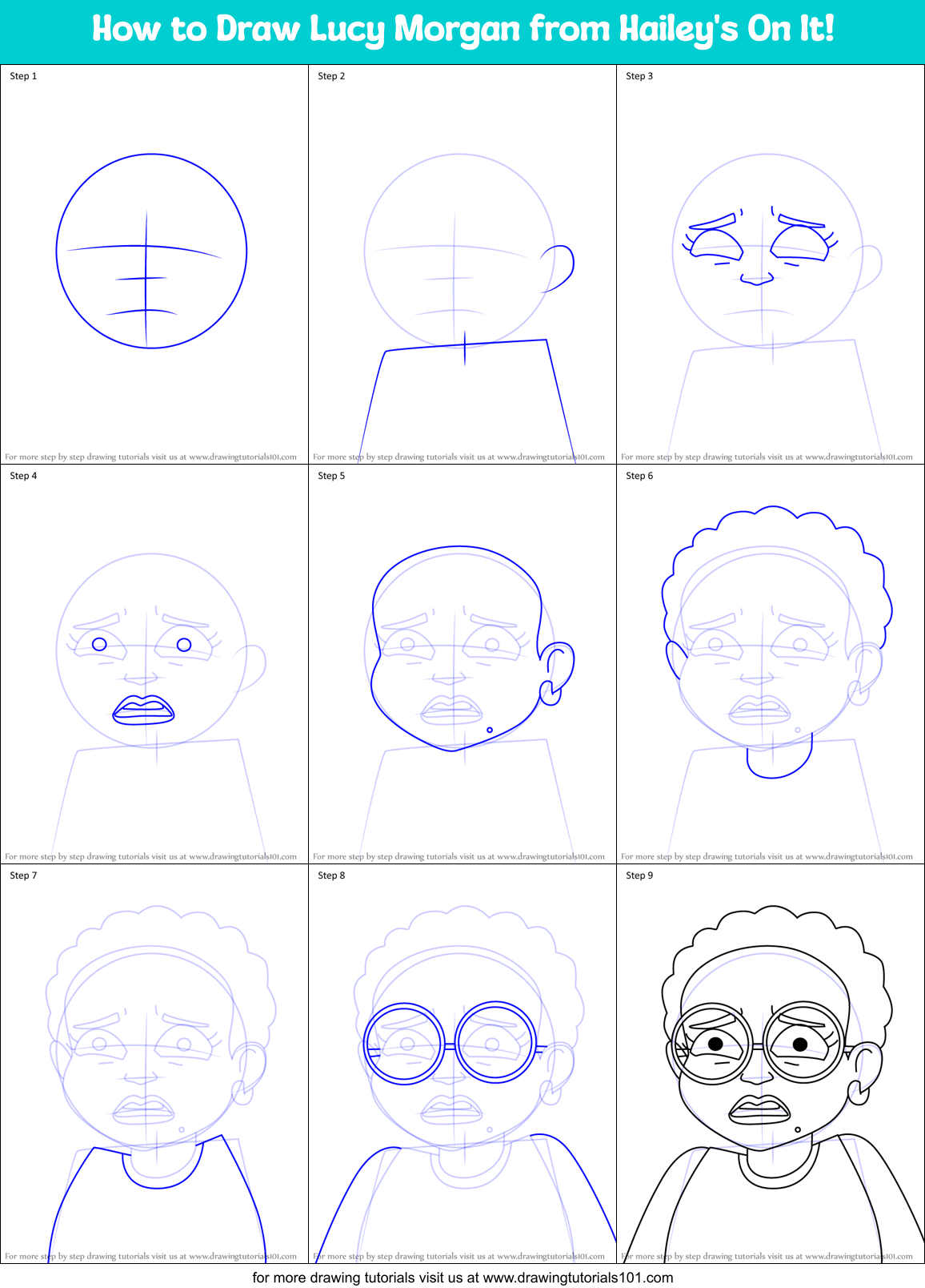 How to Draw Lucy Morgan from Hailey's On It! Printable Step by Step