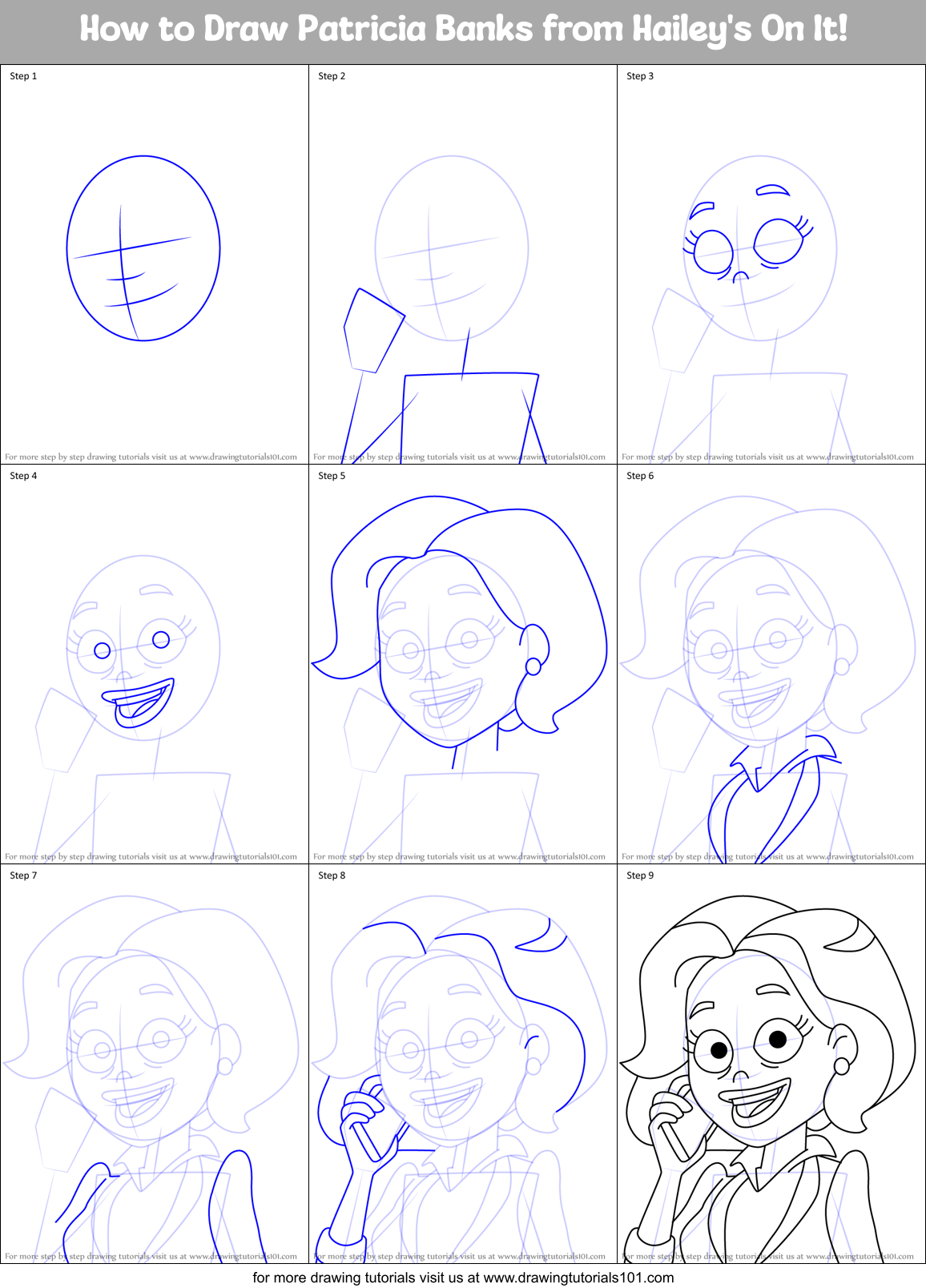 How to Draw Patricia Banks from Hailey's On It! Printable Step by Step