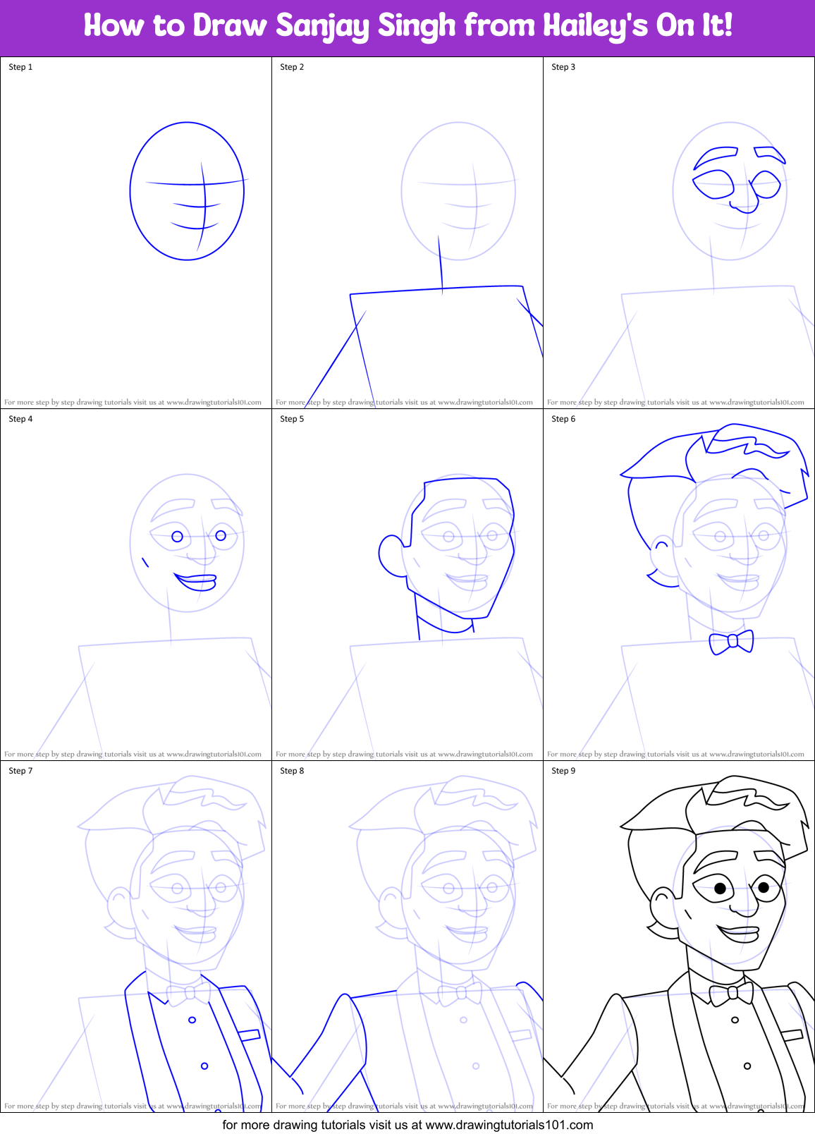 How to Draw Sanjay Singh from Hailey's On It! Printable Step by Step