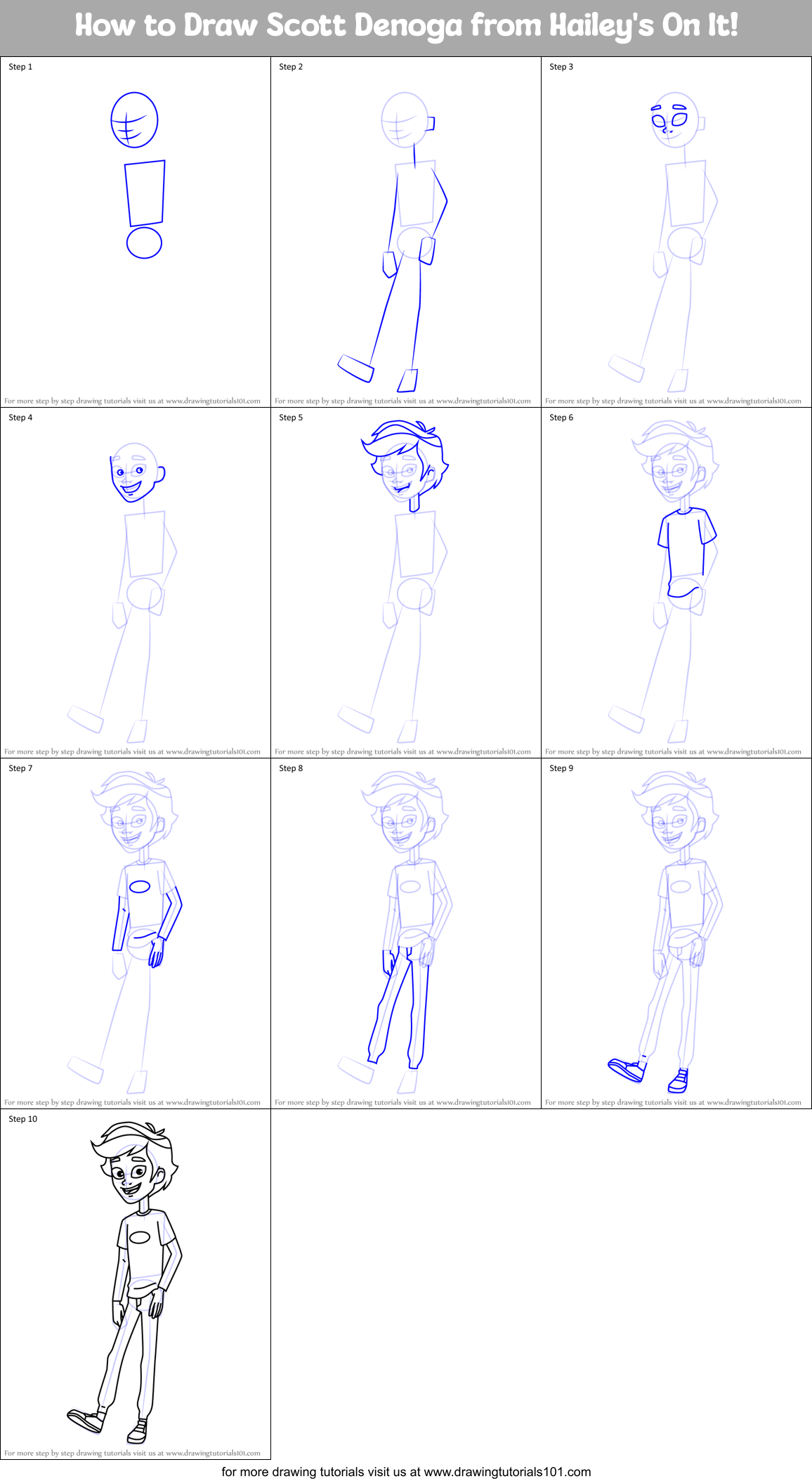How to Draw Scott Denoga from Hailey's On It! Printable Step by Step