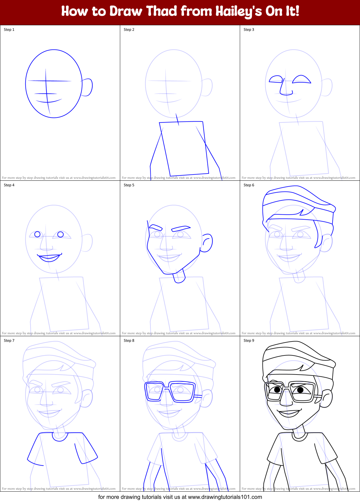 How to Draw Thad from Hailey's On It! Printable Step by Step