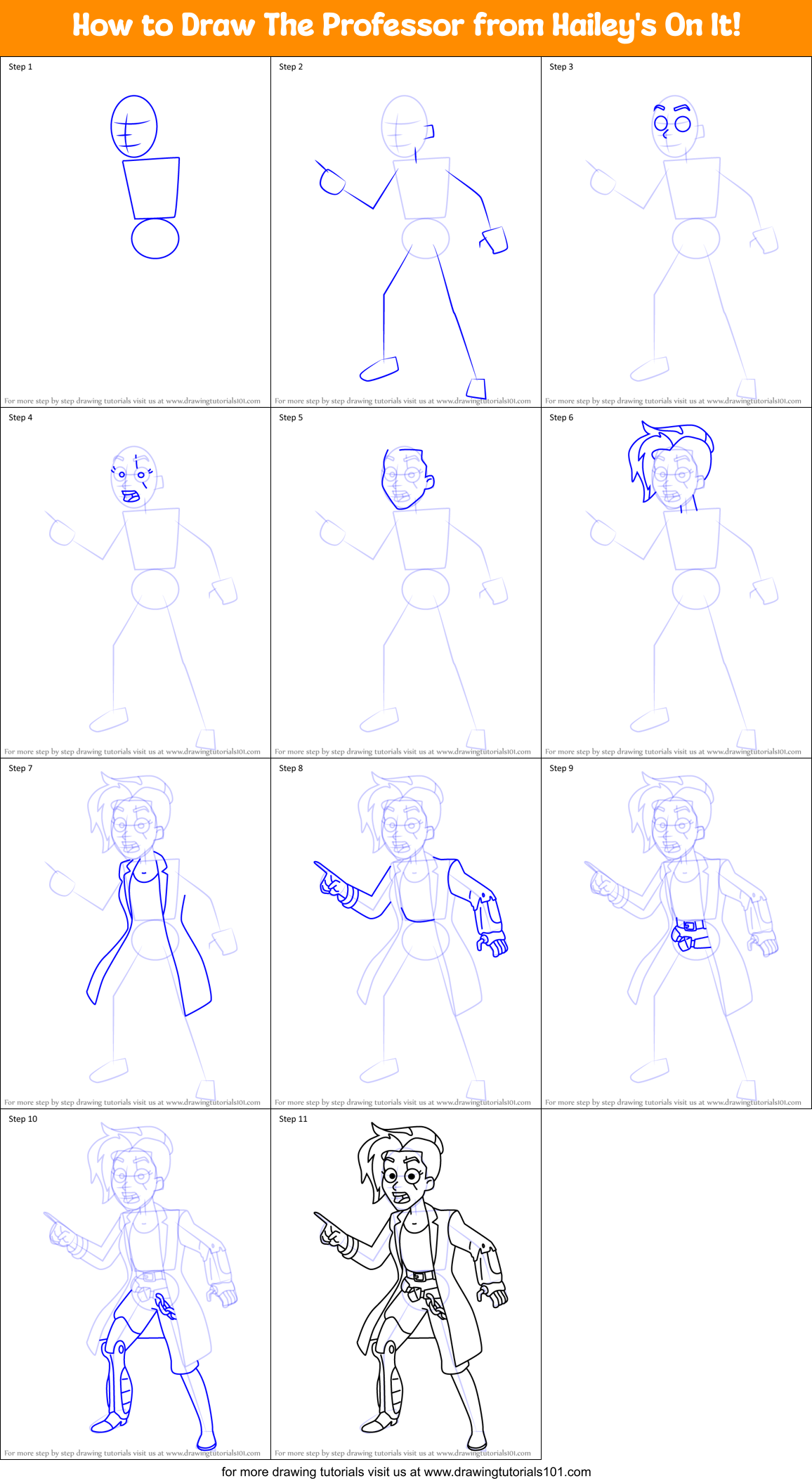 How to Draw The Professor from Hailey's On It! Printable Step by Step