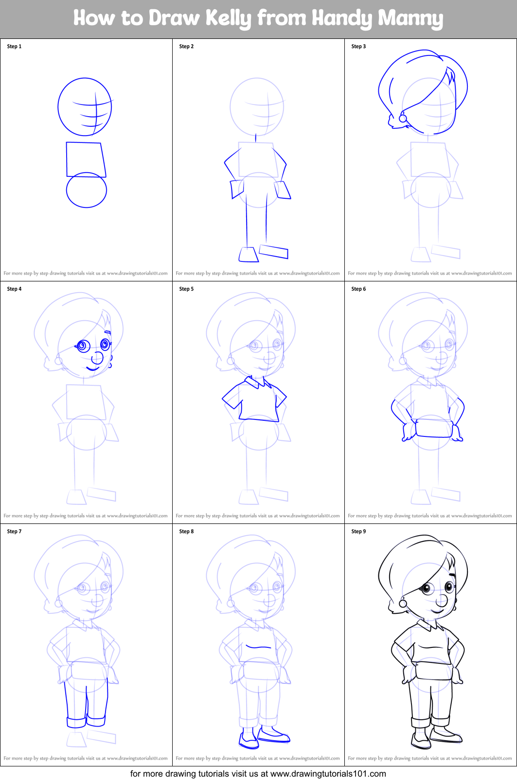 How to Draw Kelly from Handy Manny Printable Step by Step