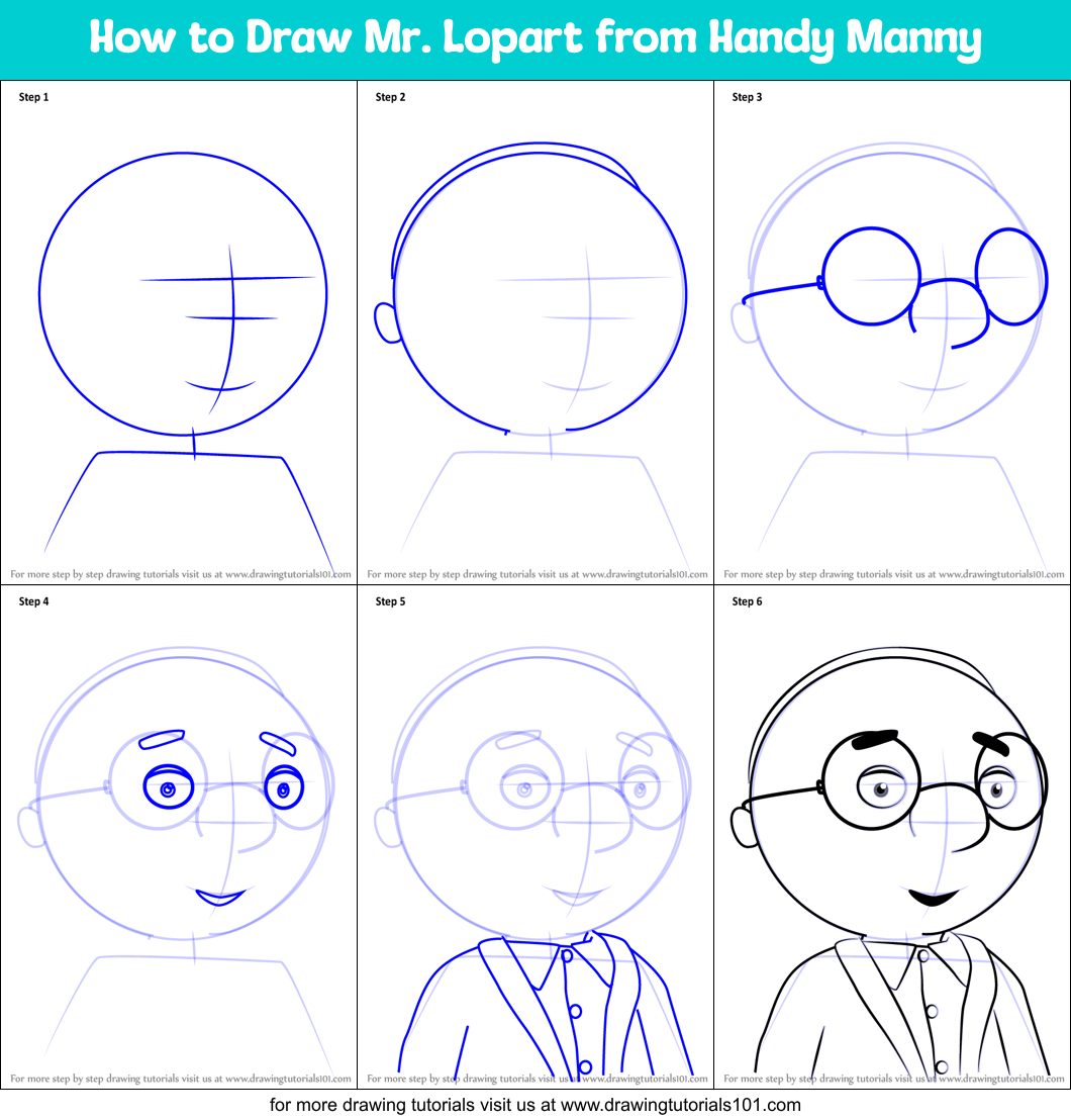 How to Draw Mr. Lopart from Handy Manny Printable Step by Step