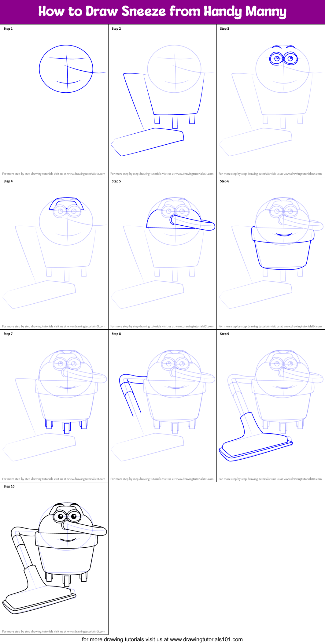 How to Draw Sneeze from Handy Manny Printable Step by Step