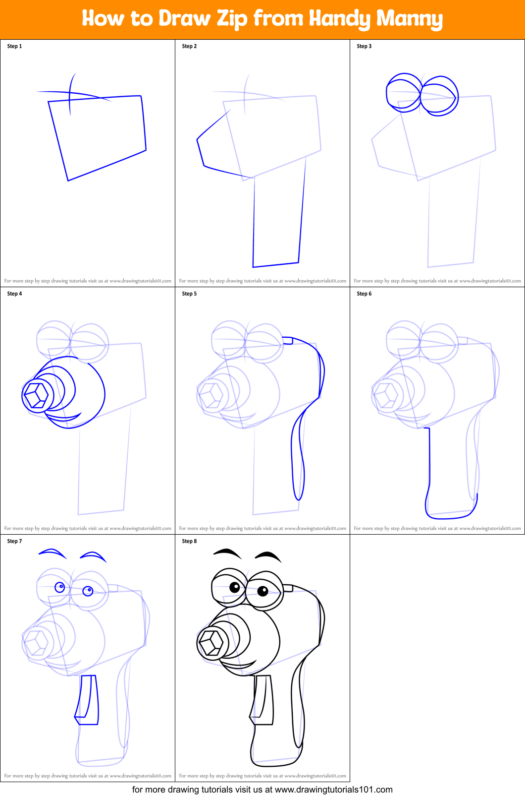 How to Draw Zip from Handy Manny Printable Step by Step