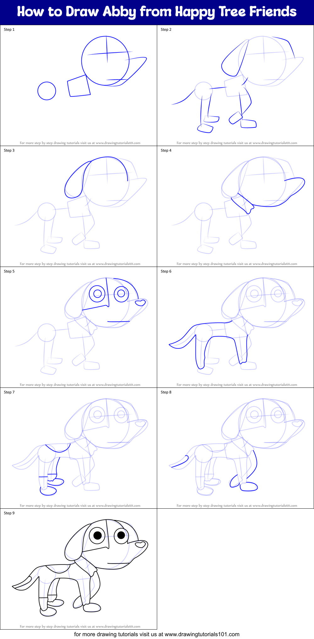 How to Draw Abby from Happy Tree Friends Printable Step by Step