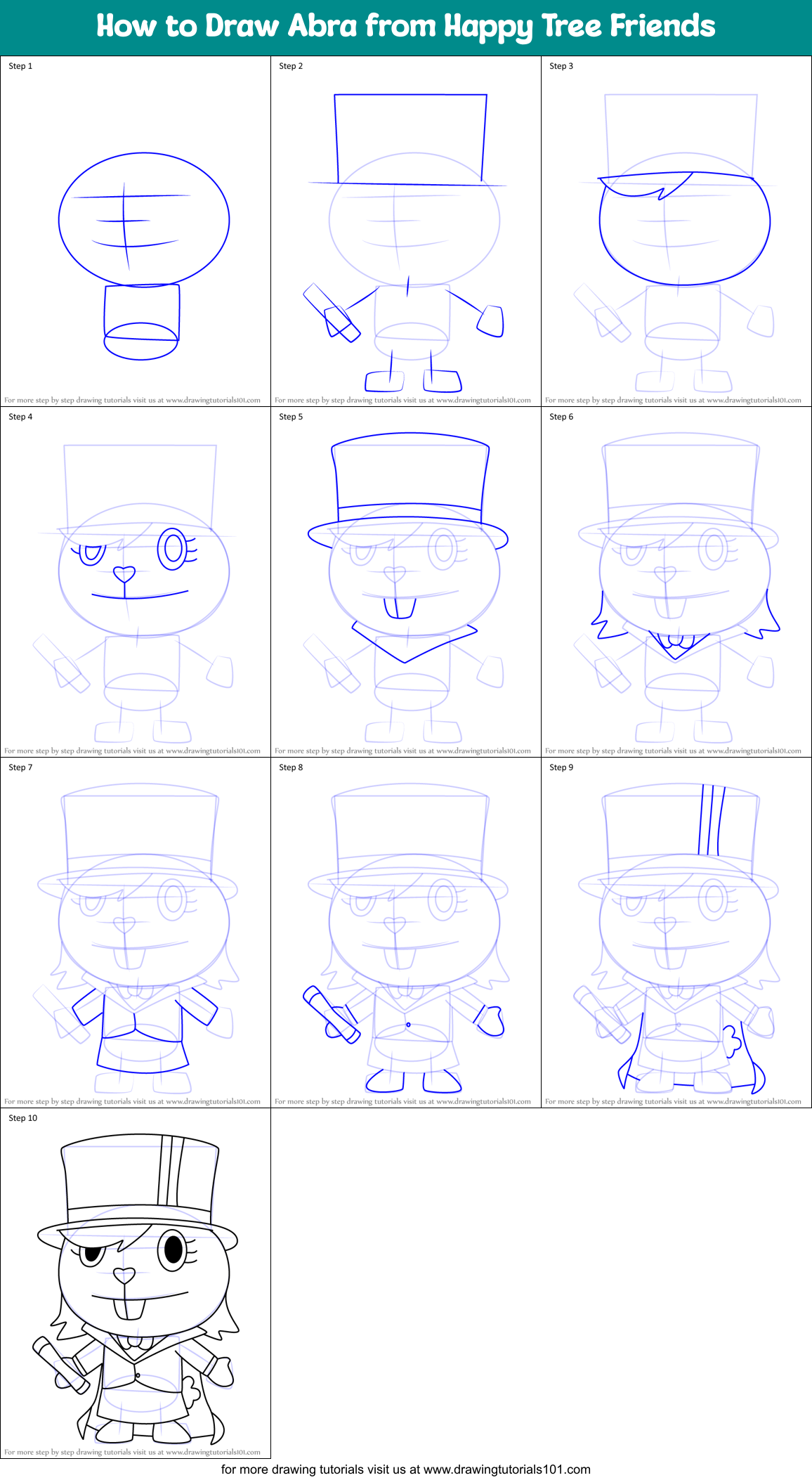 How to Draw Abra from Happy Tree Friends Printable Step by Step