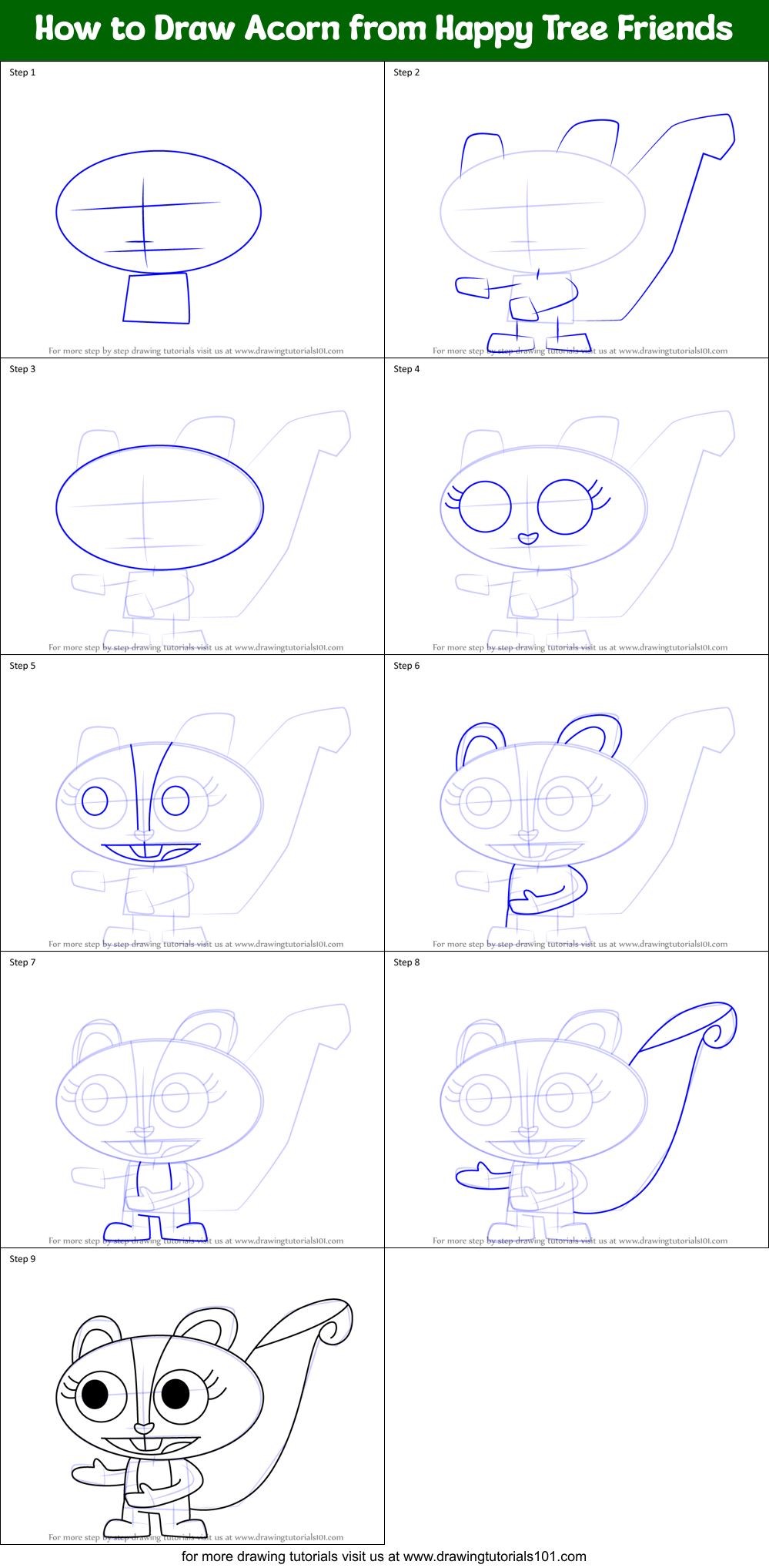 How to Draw Acorn from Happy Tree Friends Printable Step by Step