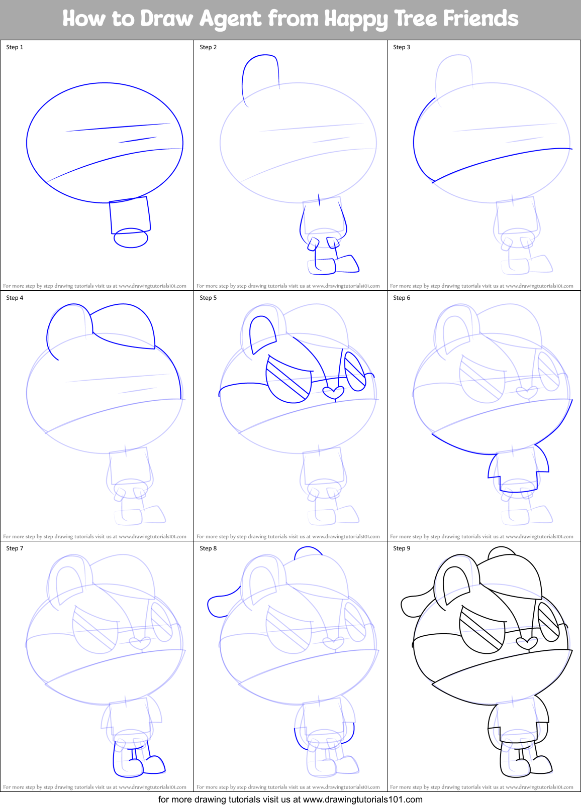 How to Draw Agent from Happy Tree Friends Printable Step by Step