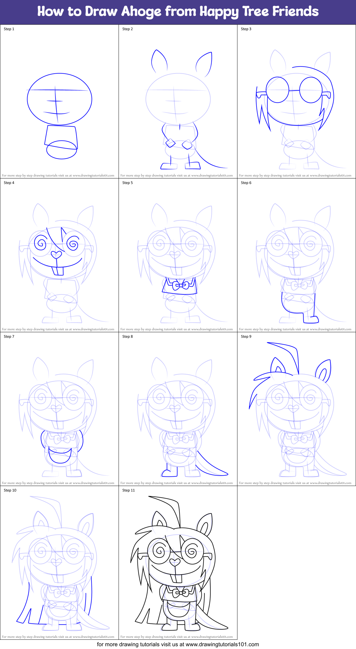 How to Draw Ahoge from Happy Tree Friends Printable Step by Step