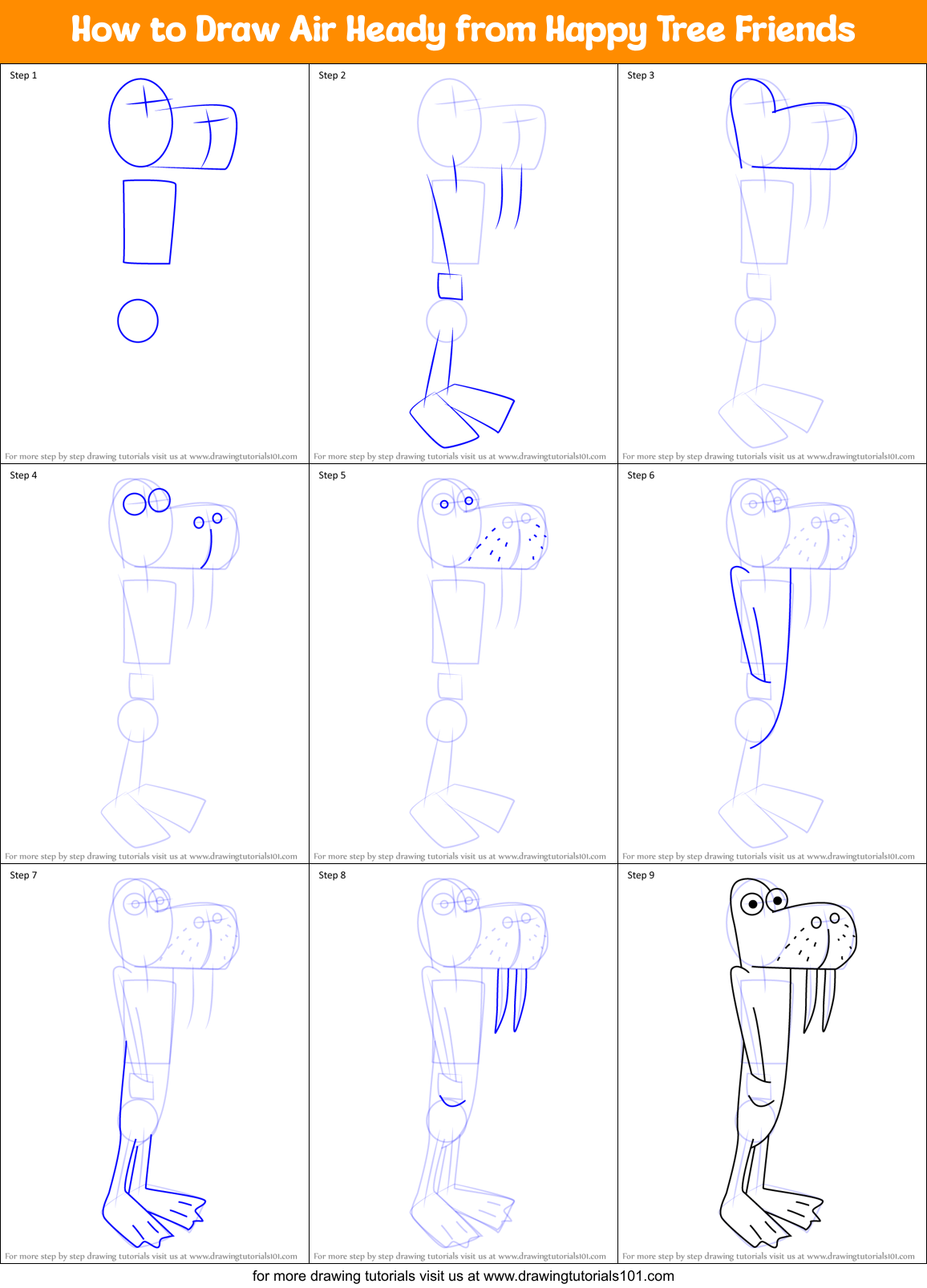 How to Draw Air Heady from Happy Tree Friends Printable Step by Step