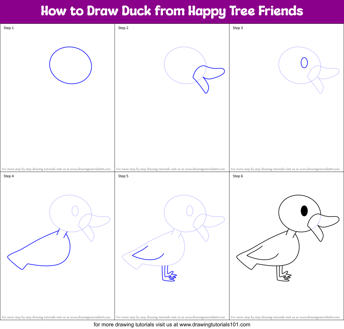 How to Draw Duck from Happy Tree Friends Printable Step by Step