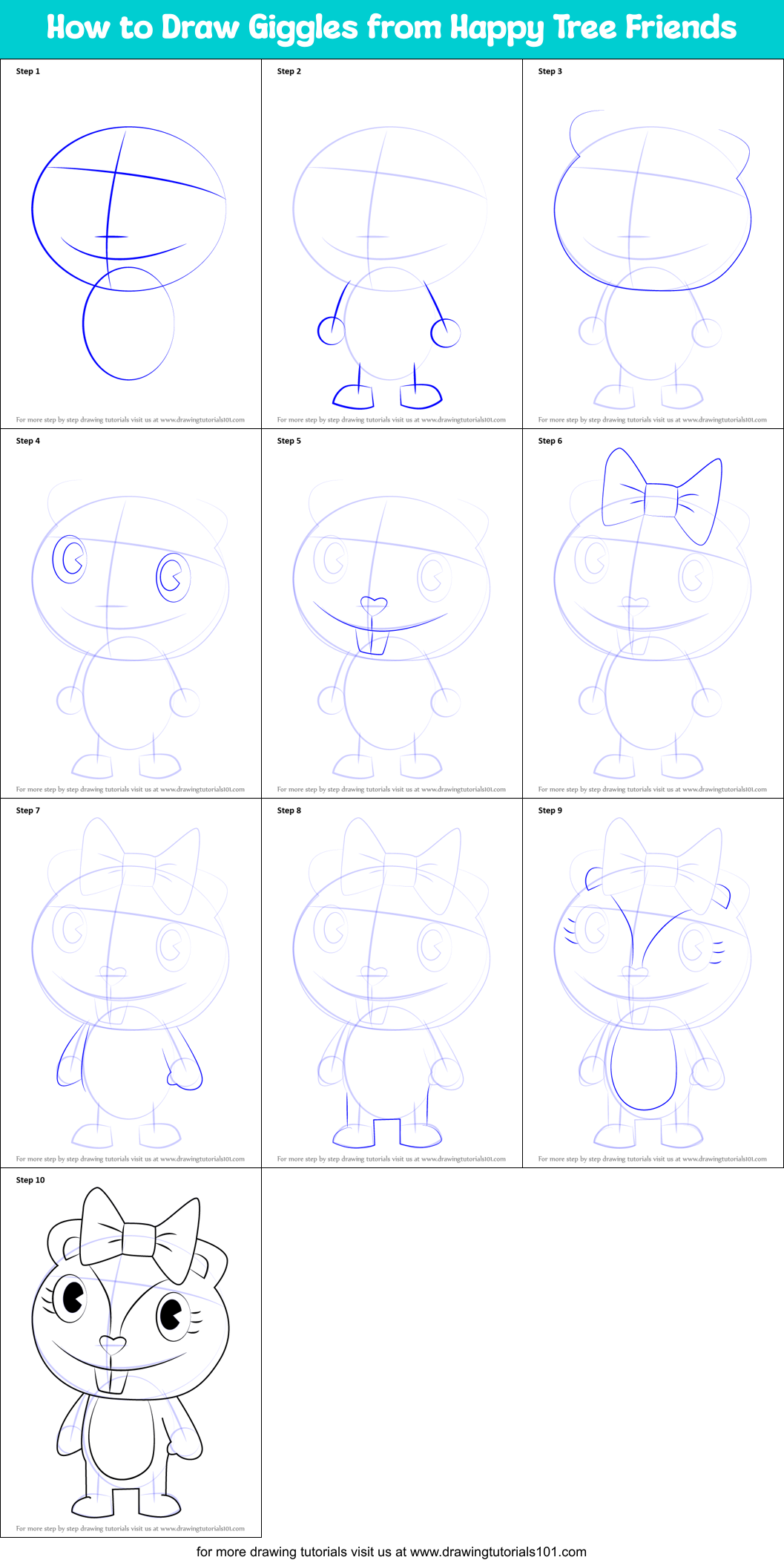 How to Draw Giggles from Happy Tree Friends Printable Step by Step
