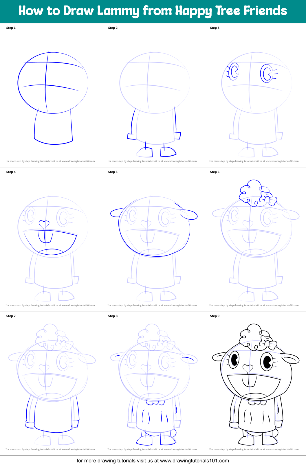 How to Draw Lammy from Happy Tree Friends Printable Step by Step