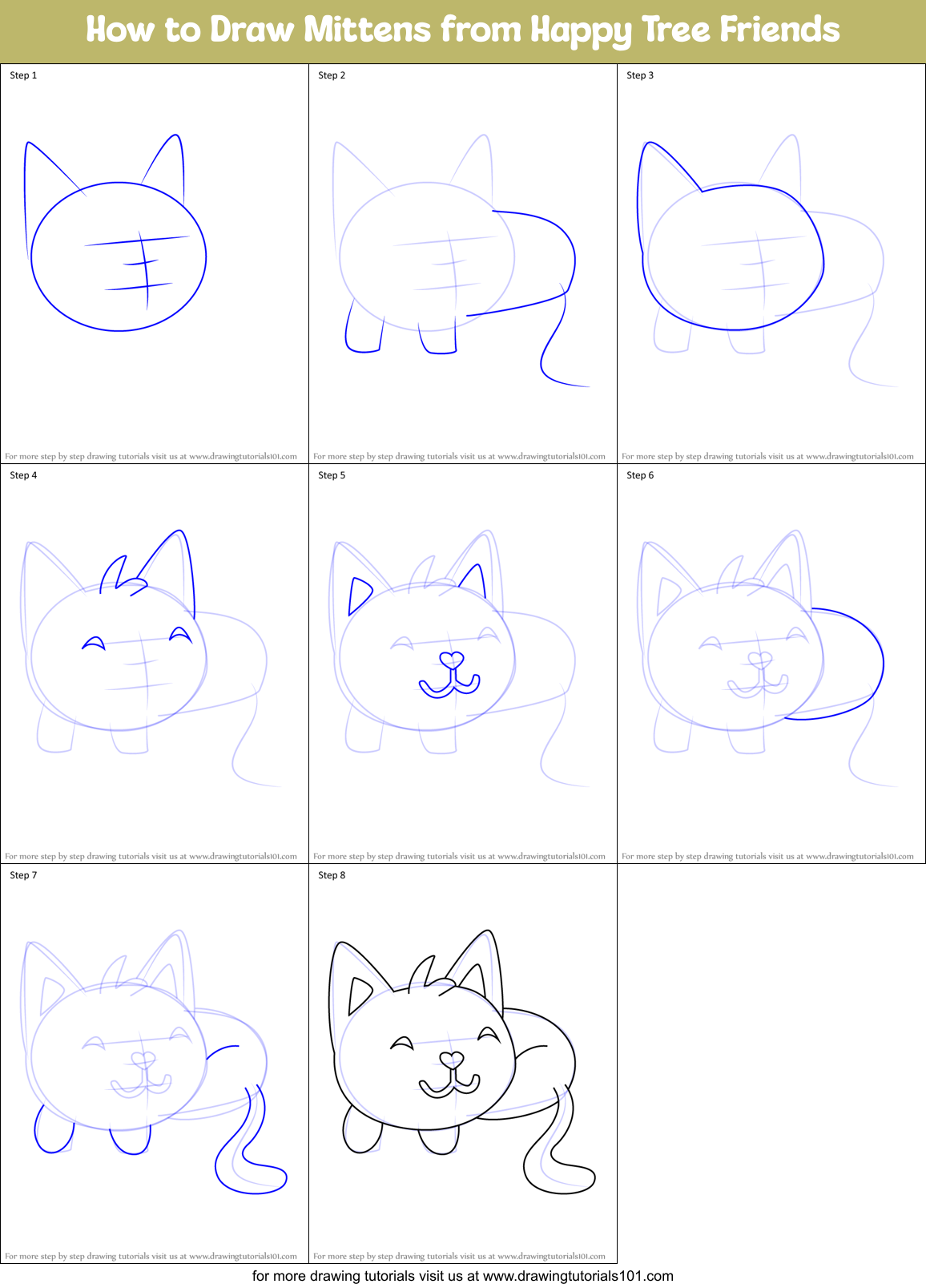 How to Draw Mittens from Happy Tree Friends Printable Step by Step