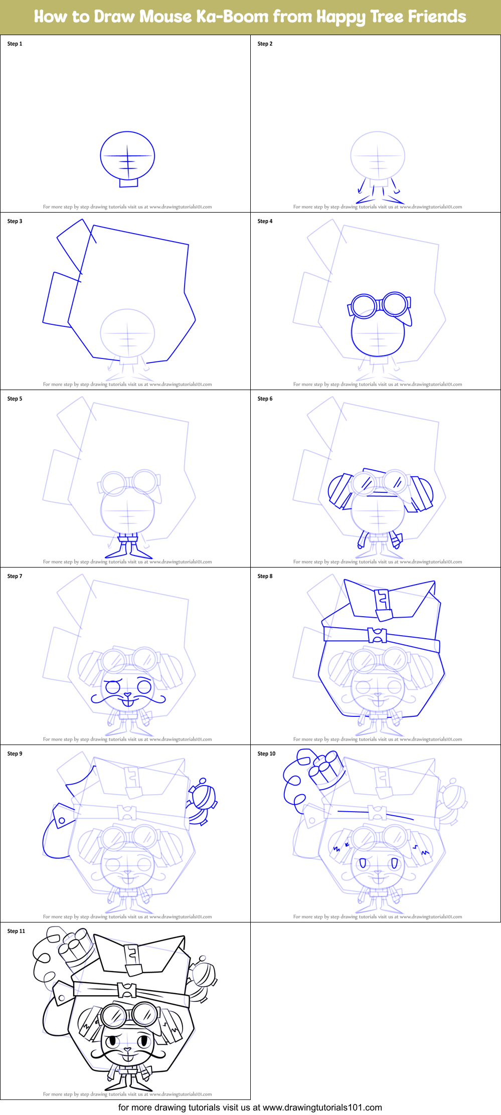 How to Draw Mouse Ka-Boom from Happy Tree Friends Printable Step by Step