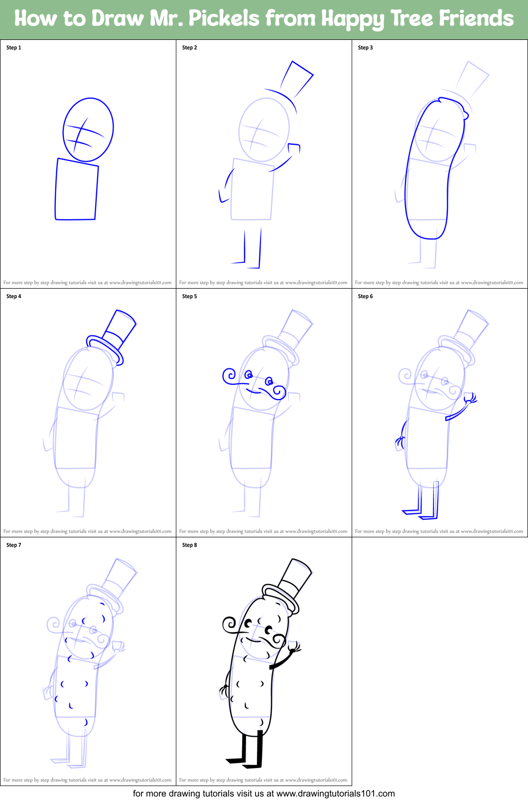 How to Draw Mr. Pickels from Happy Tree Friends Printable Step by Step