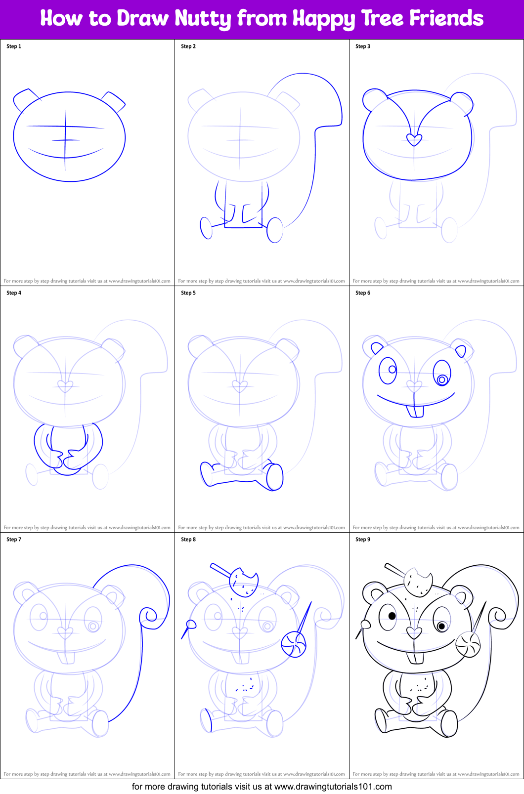 How to Draw Nutty from Happy Tree Friends Printable Step by Step