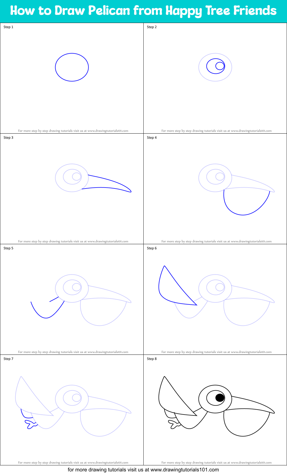 How to Draw Pelican from Happy Tree Friends Printable Step by Step