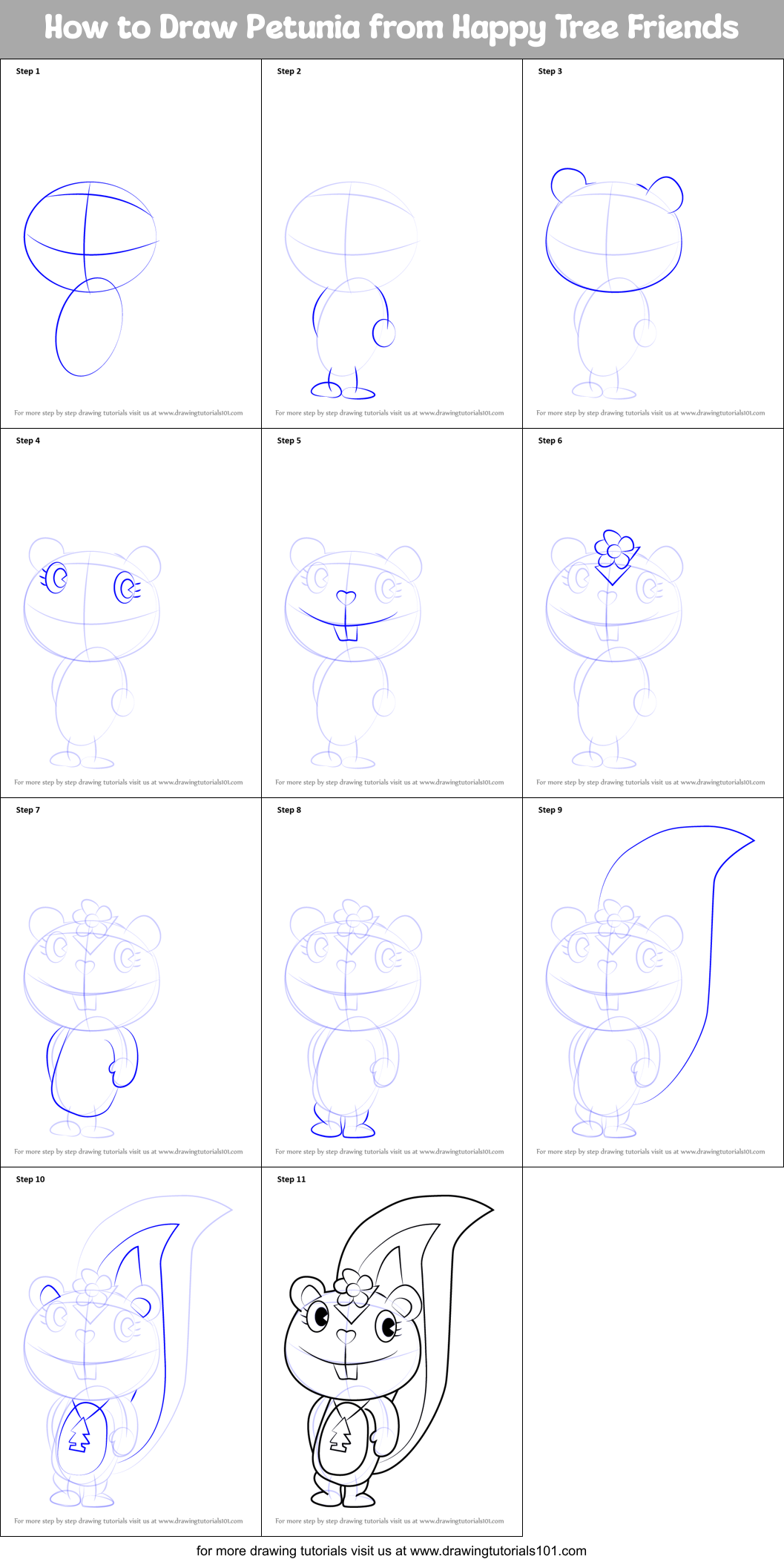 How to Draw Petunia from Happy Tree Friends Printable Step by Step