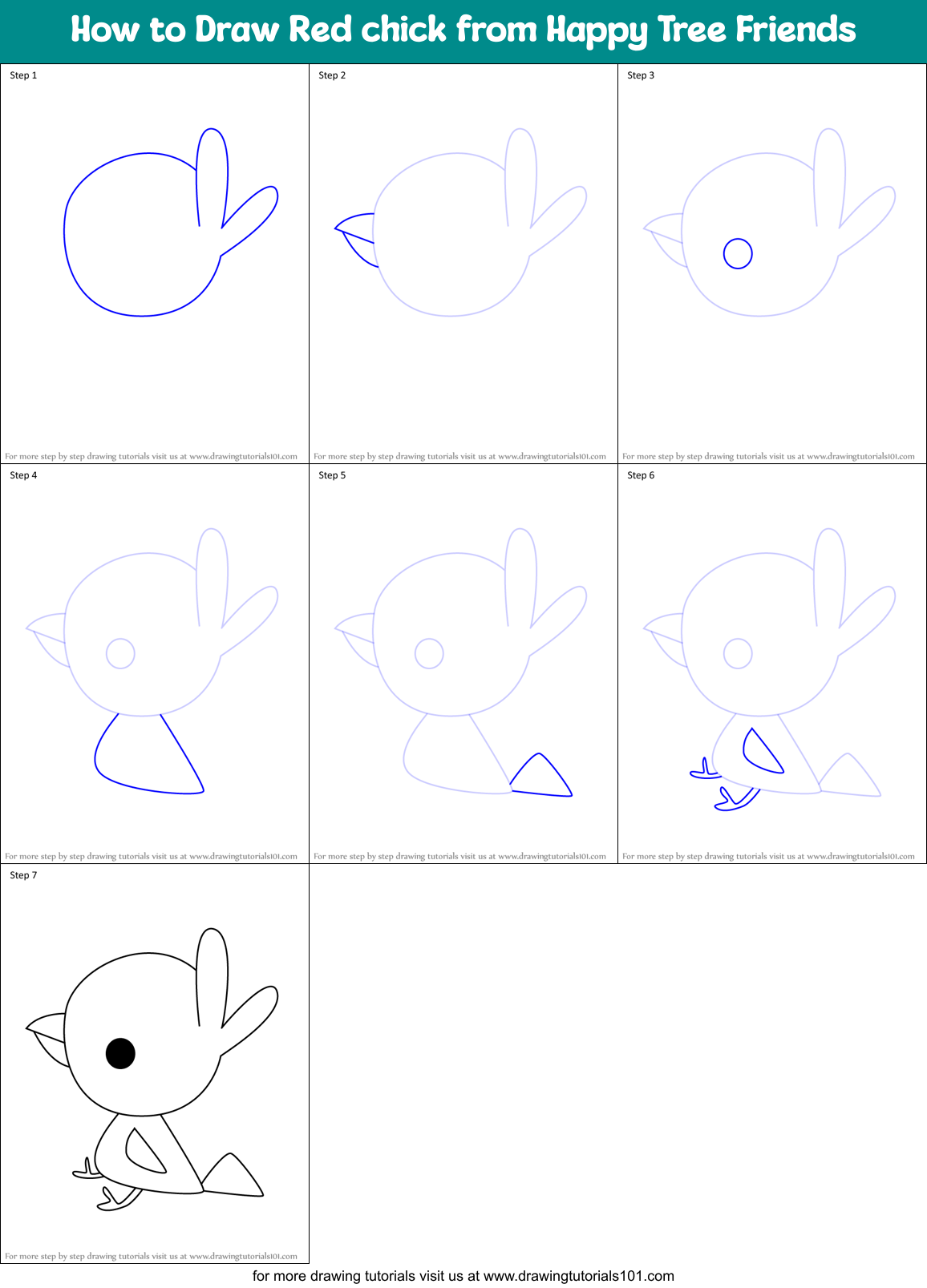 How to Draw Red chick from Happy Tree Friends Printable Step by Step