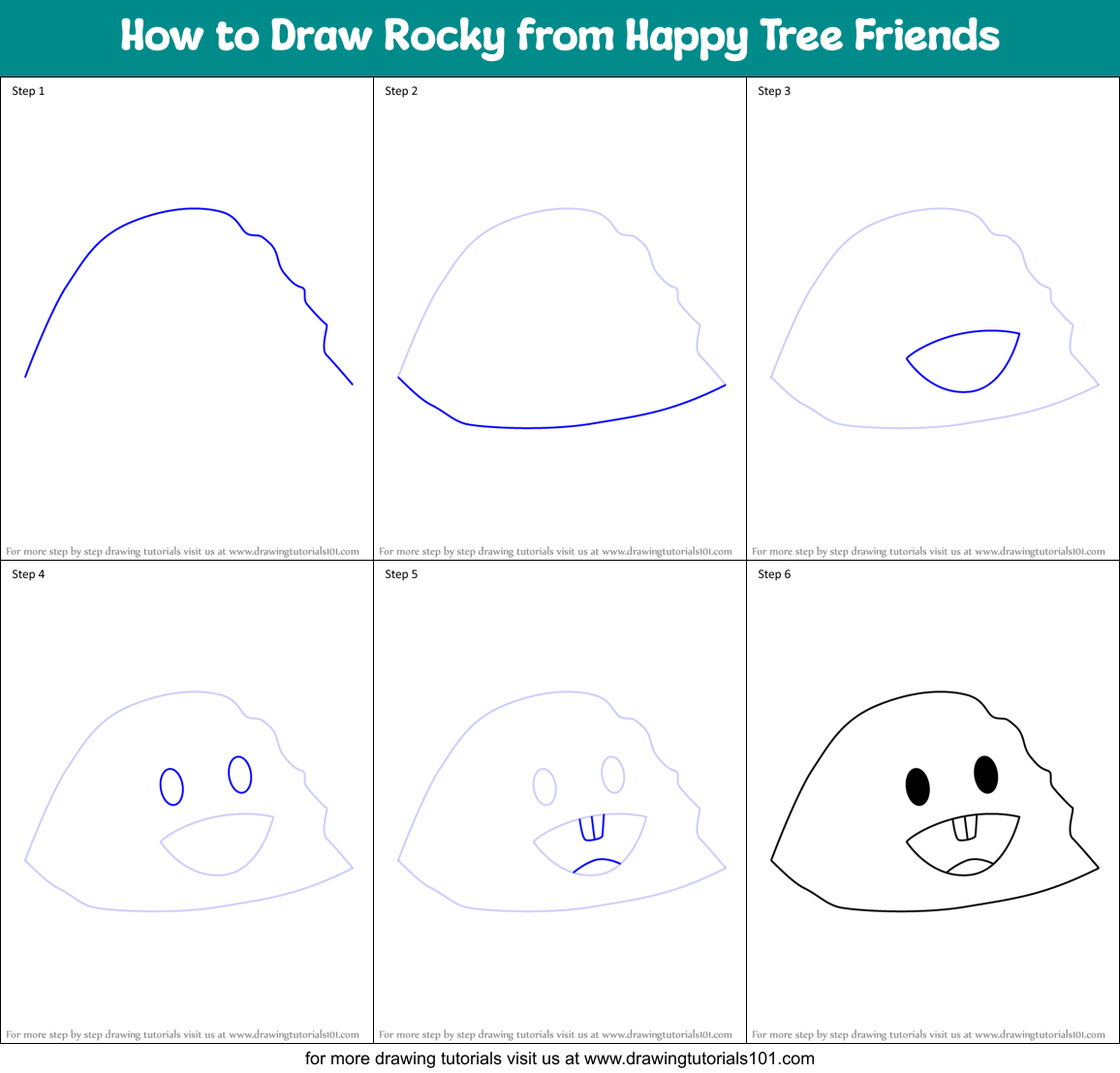 How to Draw Rocky from Happy Tree Friends Printable Step by Step