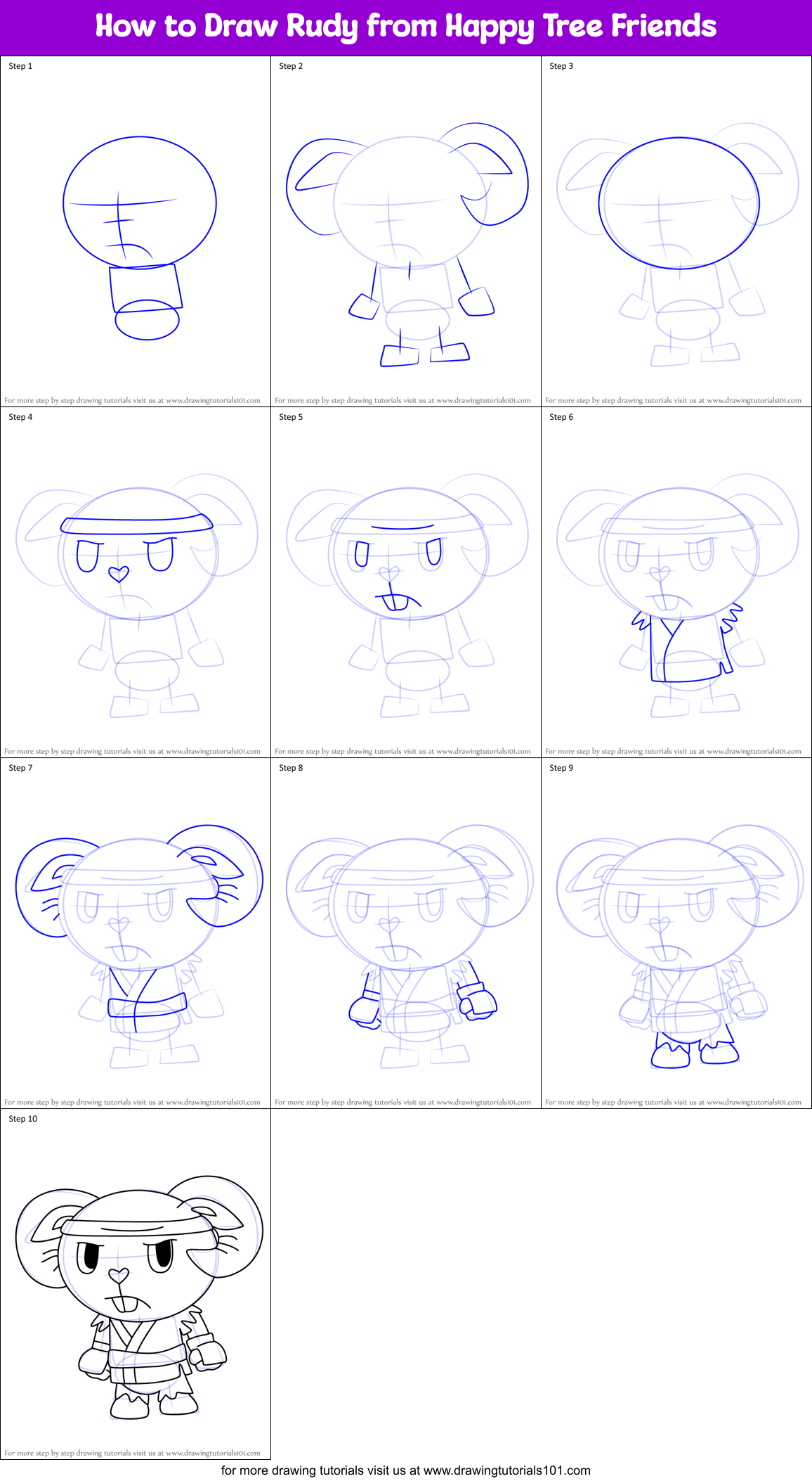 How to Draw Rudy from Happy Tree Friends Printable Step by Step