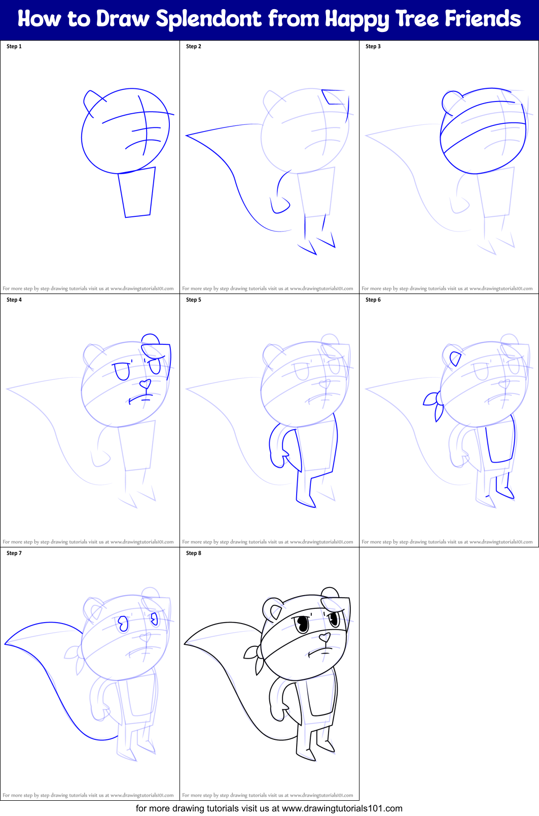 How to Draw Splendont from Happy Tree Friends Printable Step by Step