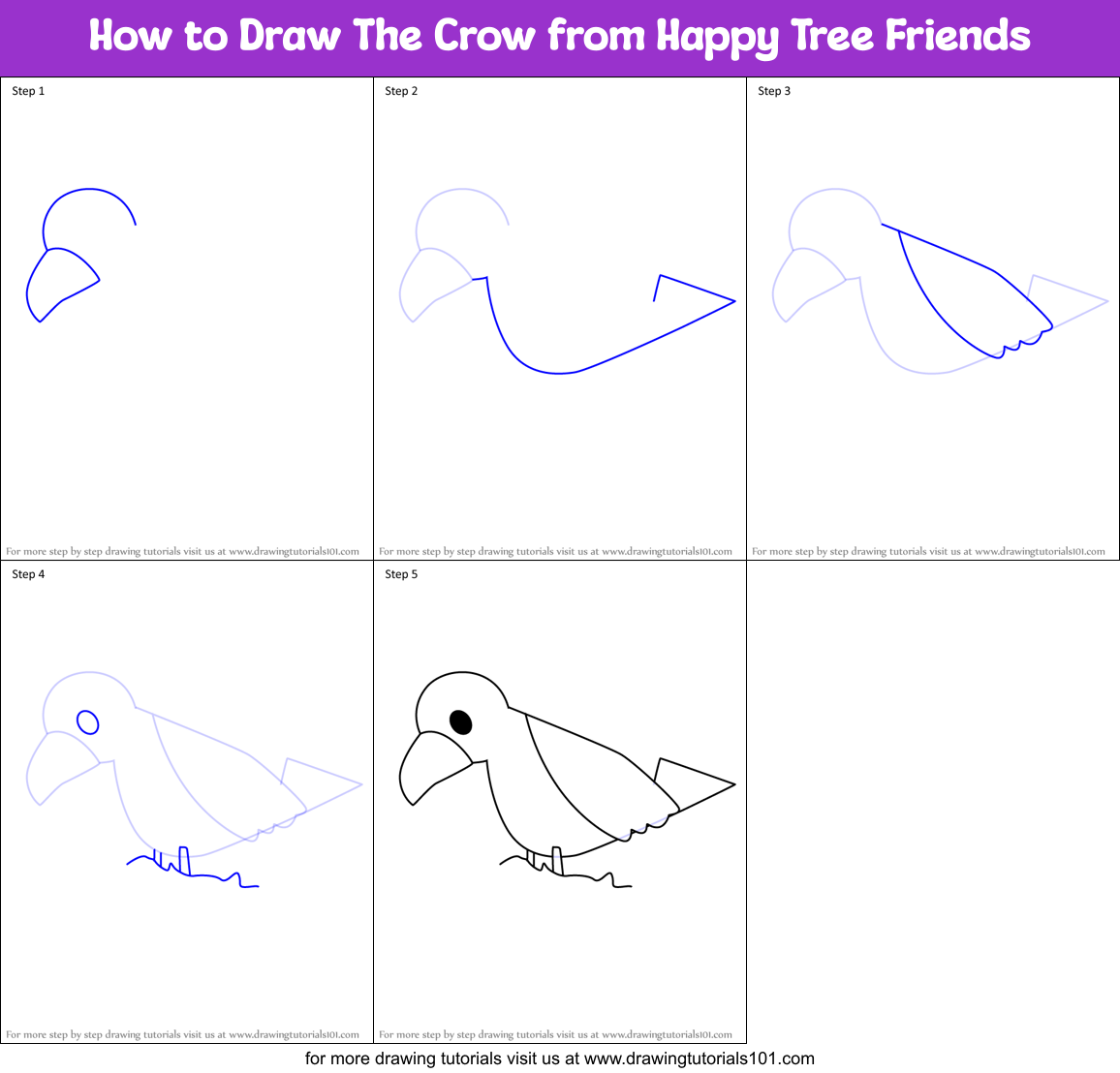 How to Draw The Crow from Happy Tree Friends Printable Step by Step