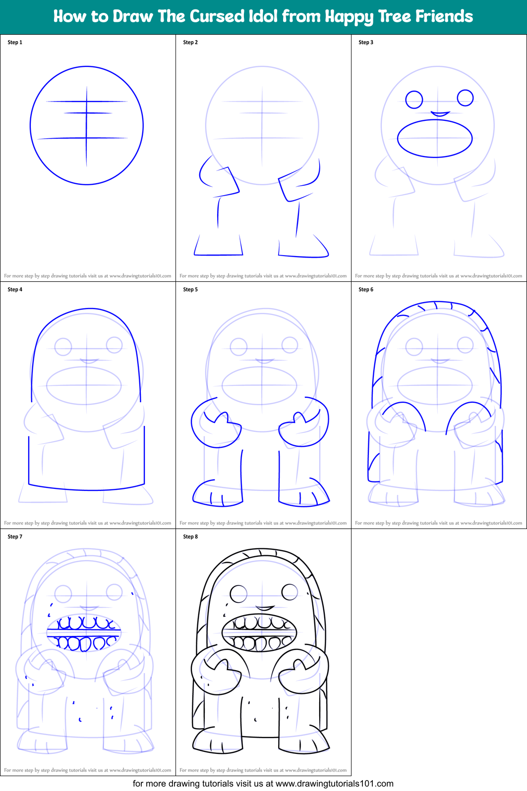 How to Draw The Cursed Idol from Happy Tree Friends Printable Step by Step