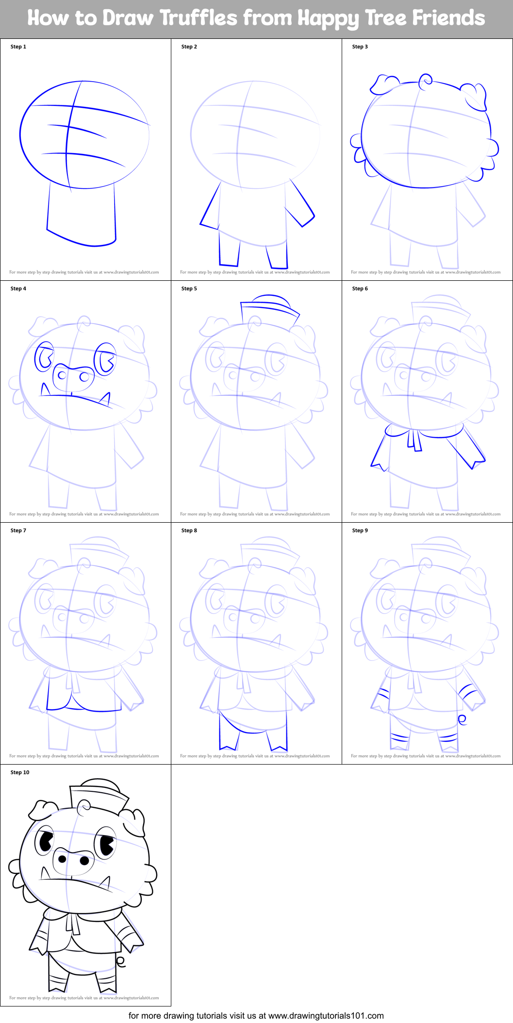 How to Draw Truffles from Happy Tree Friends Printable Step by Step