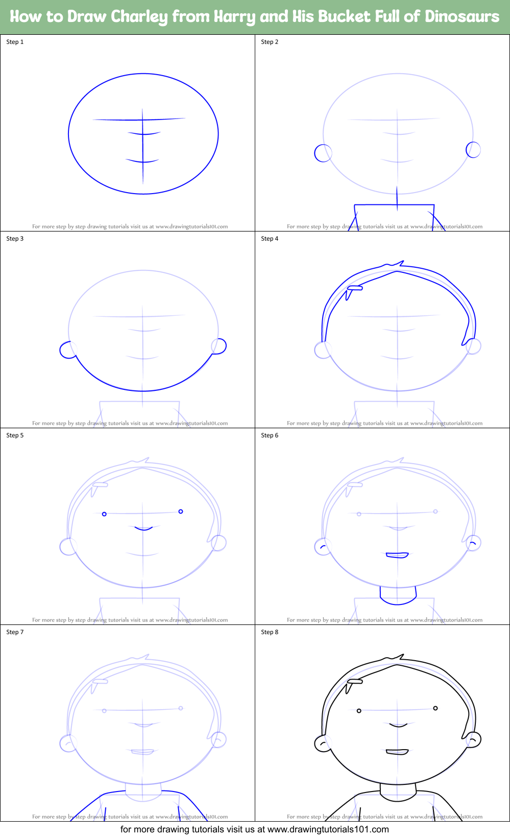 How to Draw Charley from Harry and His Bucket Full of Dinosaurs Printable Step by Step