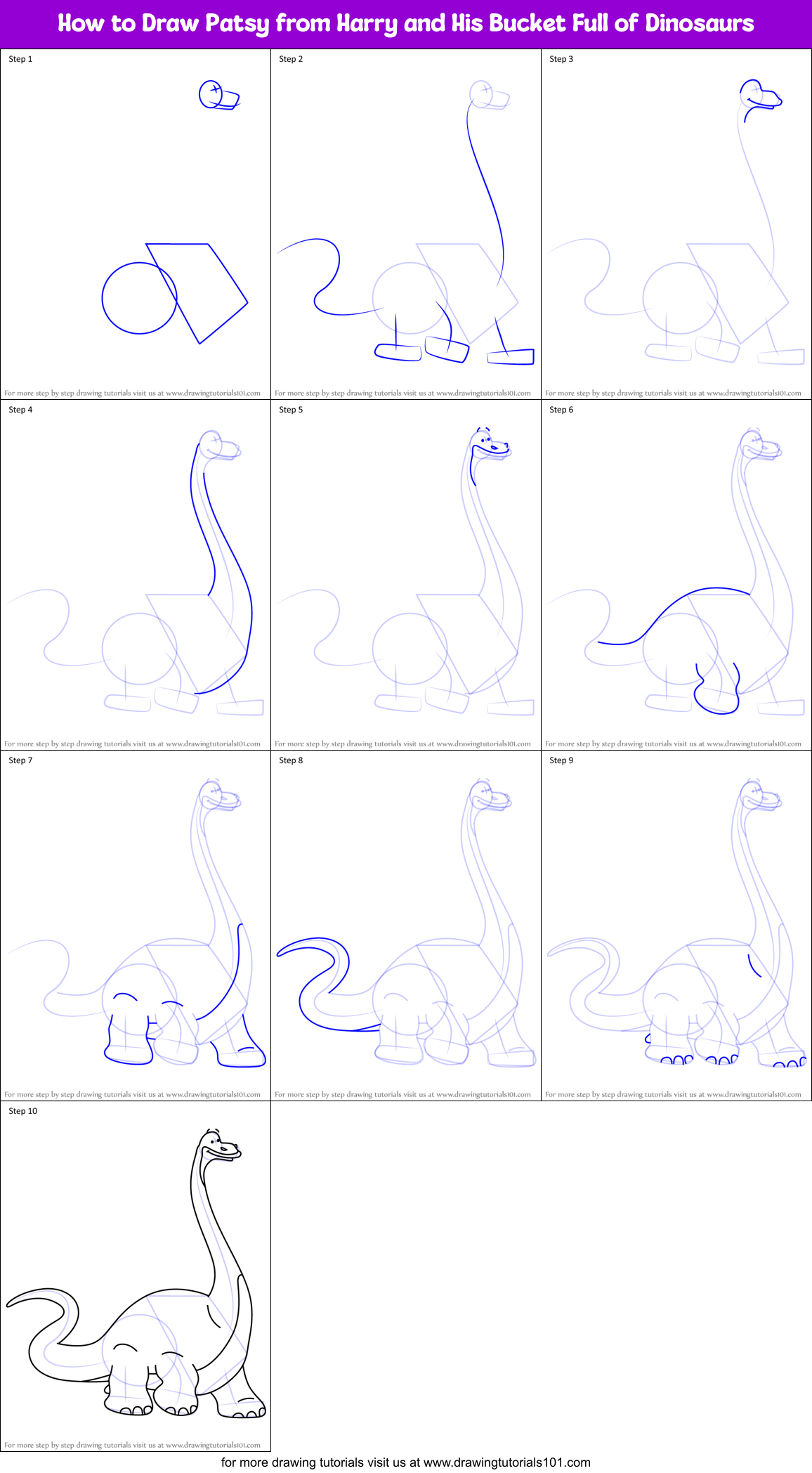 How to Draw Patsy from Harry and His Bucket Full of Dinosaurs Printable Step by Step