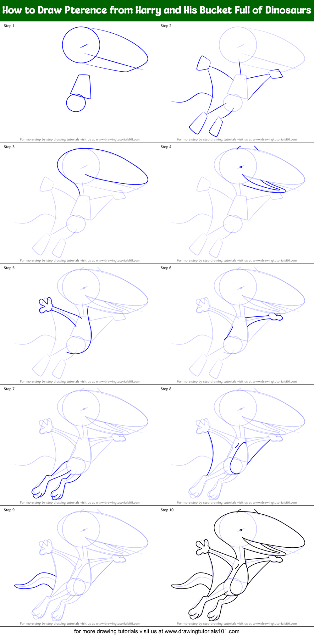 How to Draw Pterence from Harry and His Bucket Full of Dinosaurs Printable Step by Step