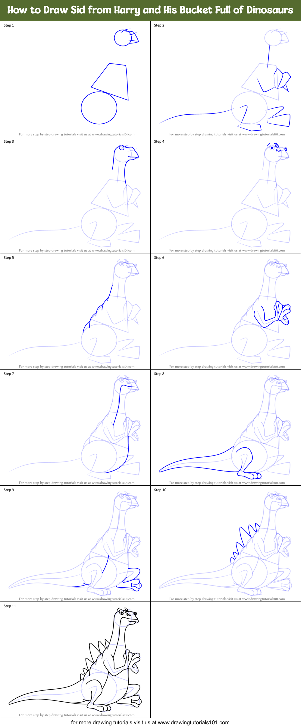 How to Draw Sid from Harry and His Bucket Full of Dinosaurs Printable Step by Step