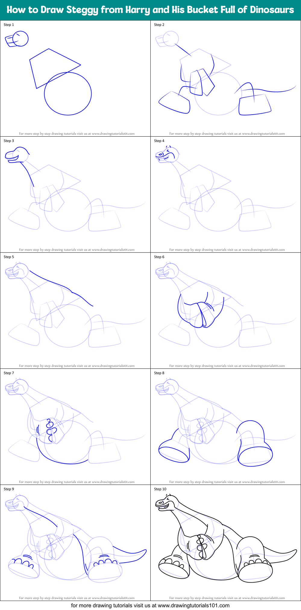 How to Draw Steggy from Harry and His Bucket Full of Dinosaurs Printable Step by Step